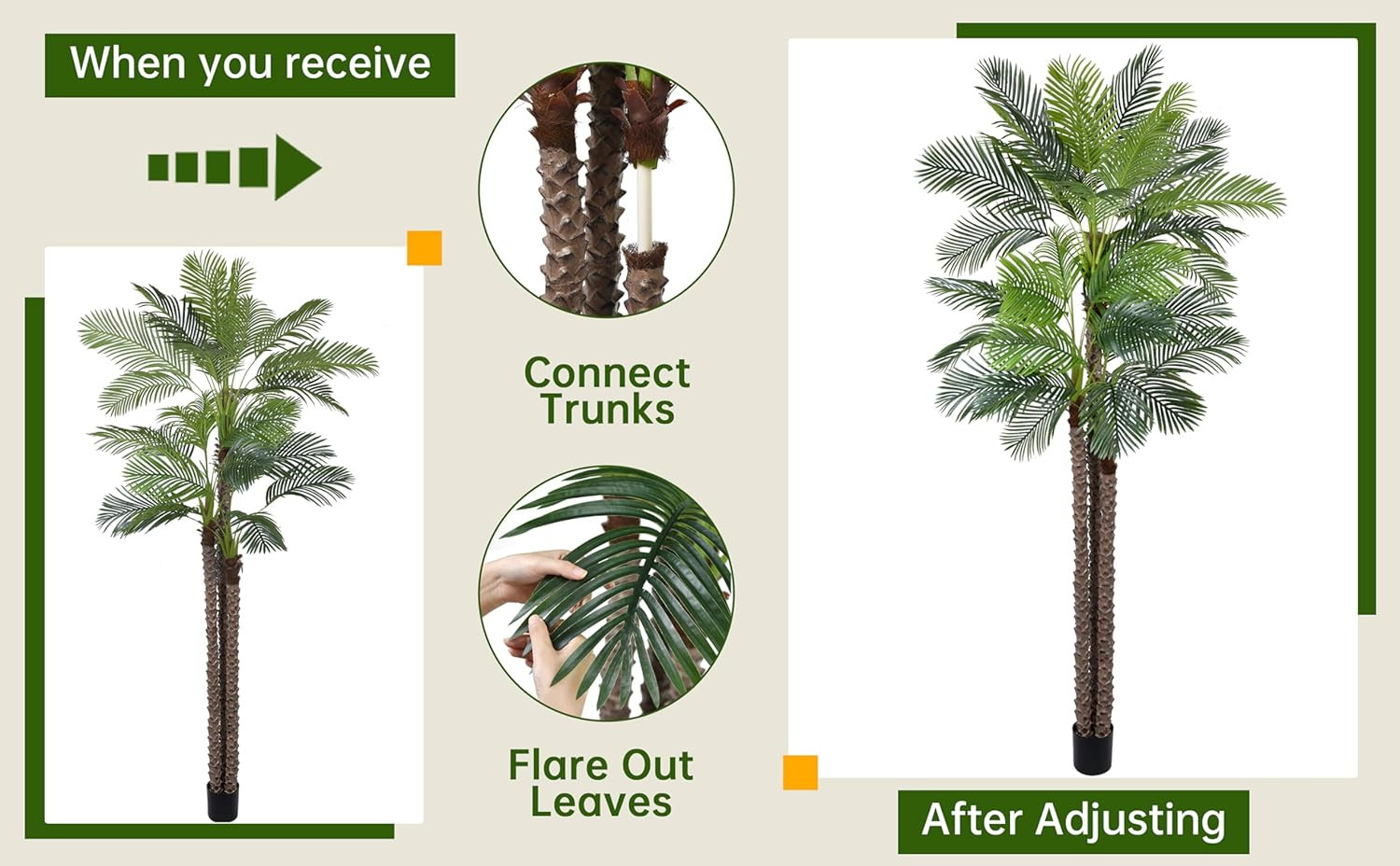 10Ft Artificial Triple Phoenix Palm Tree – Realistic Faux Plant for Home Decor