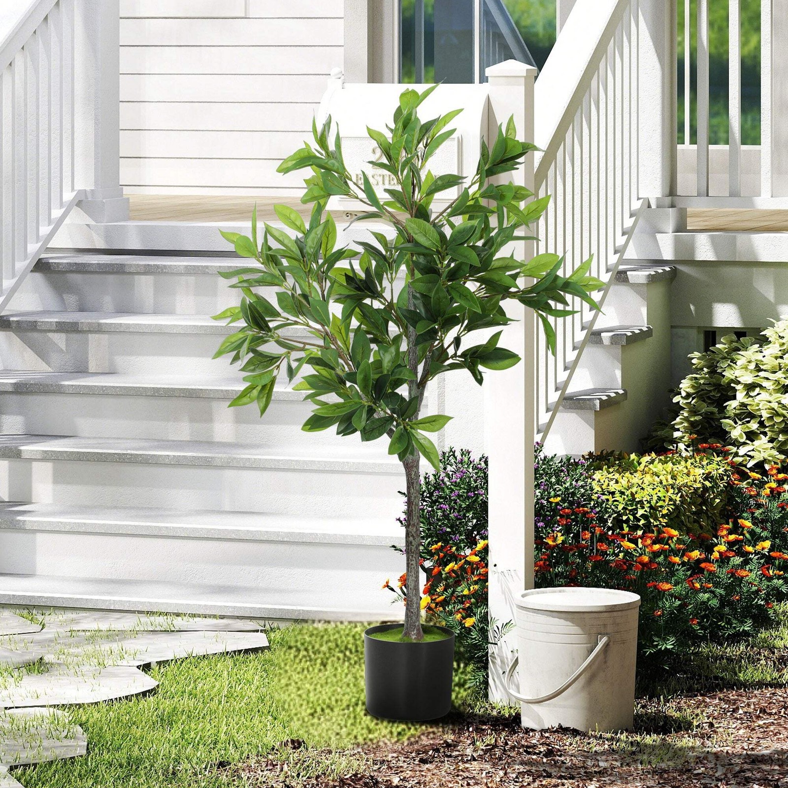 37.4″ Artificial Laurel Tree Potted Fake Plant 345 Leaves Home Office Entryway D