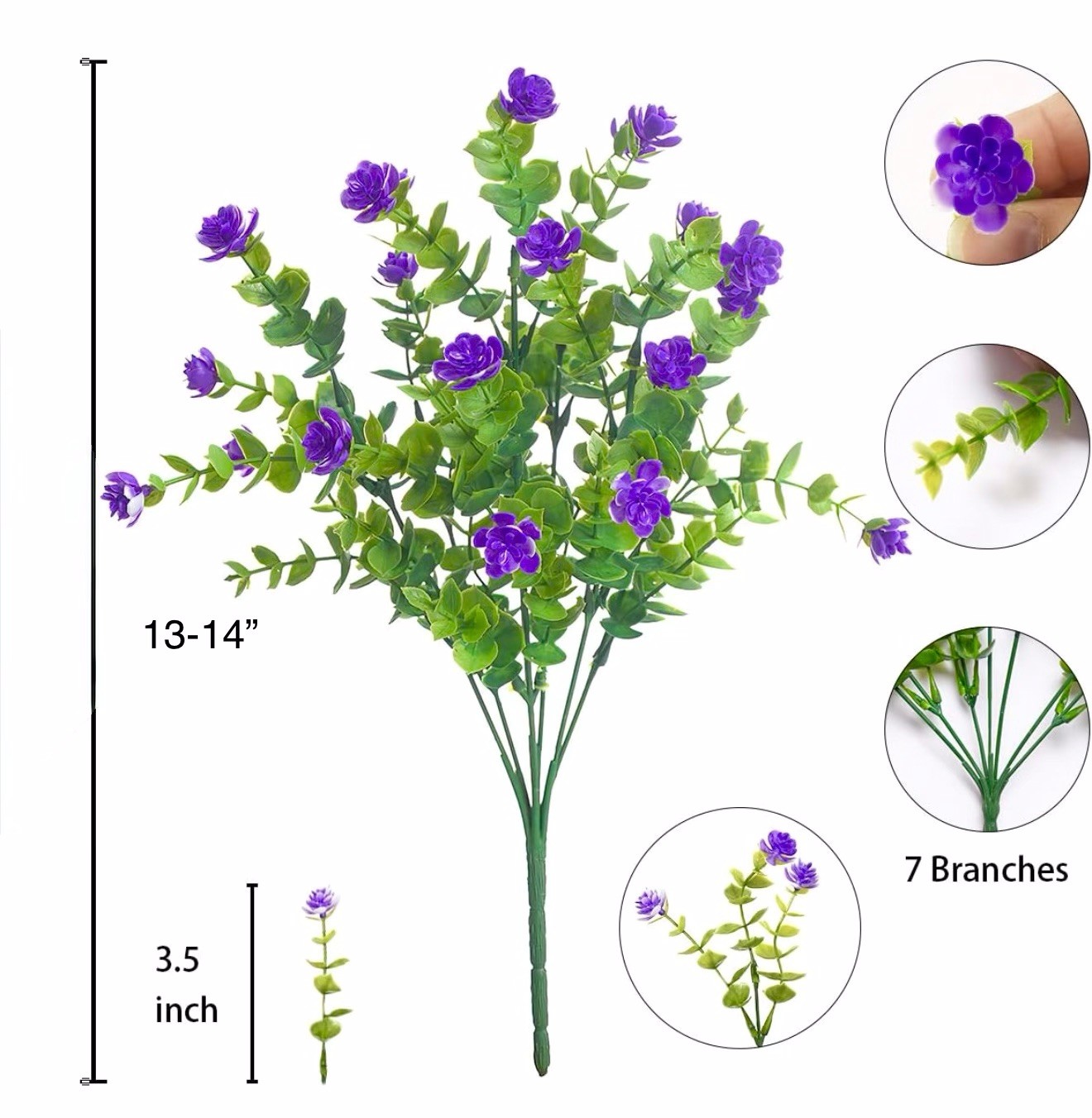 Lot of 18 Artificial Purple Mini Flower Bushes Greenery Stems Fake Plants Decor