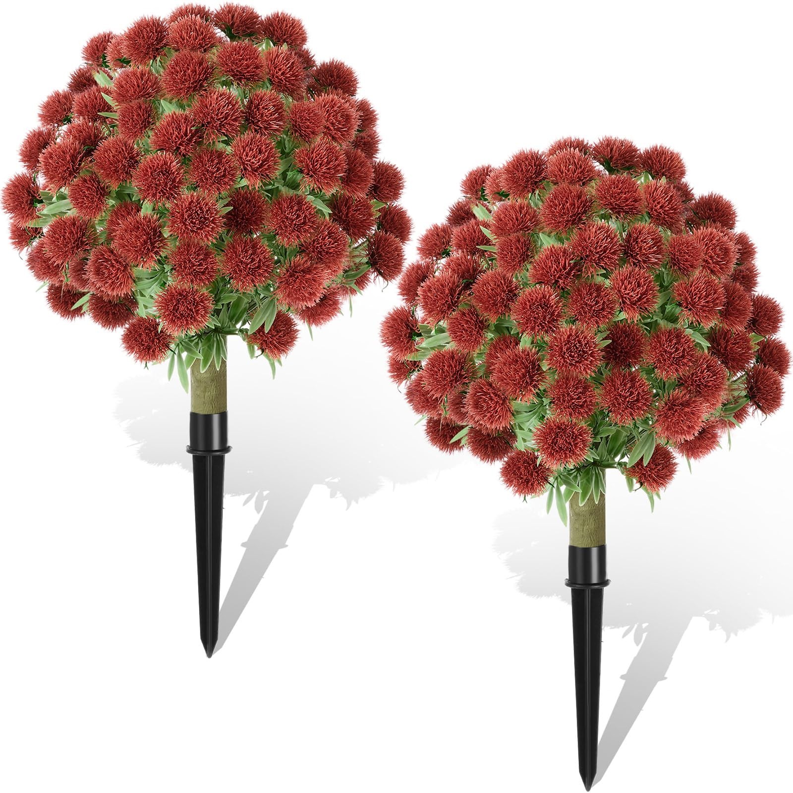 24″ Artificial Dandelion Flowers Topiary Tree Set of 2, Realistic Fake Plants…