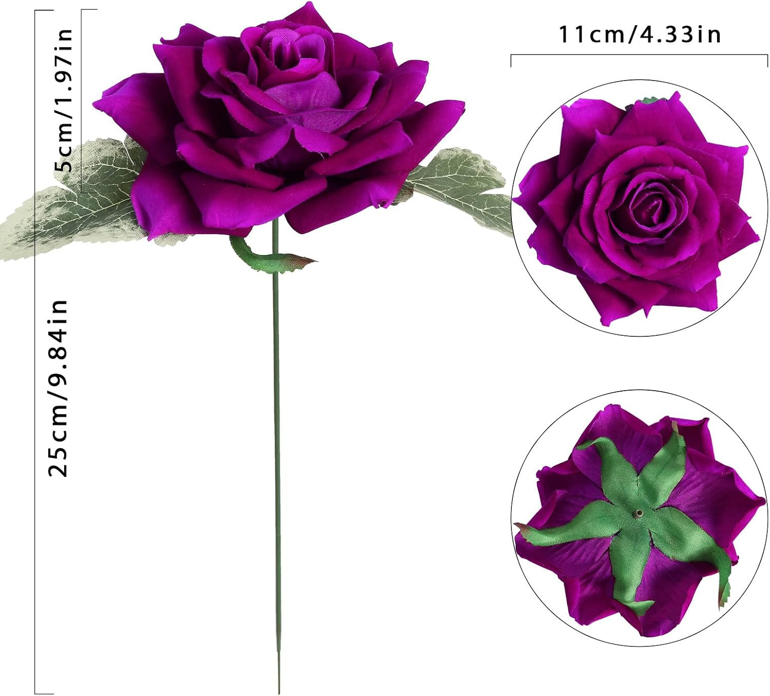 Artificial Purple Velvet Roses 16PCS 4.3″ Silk Faux Flowers with Stems