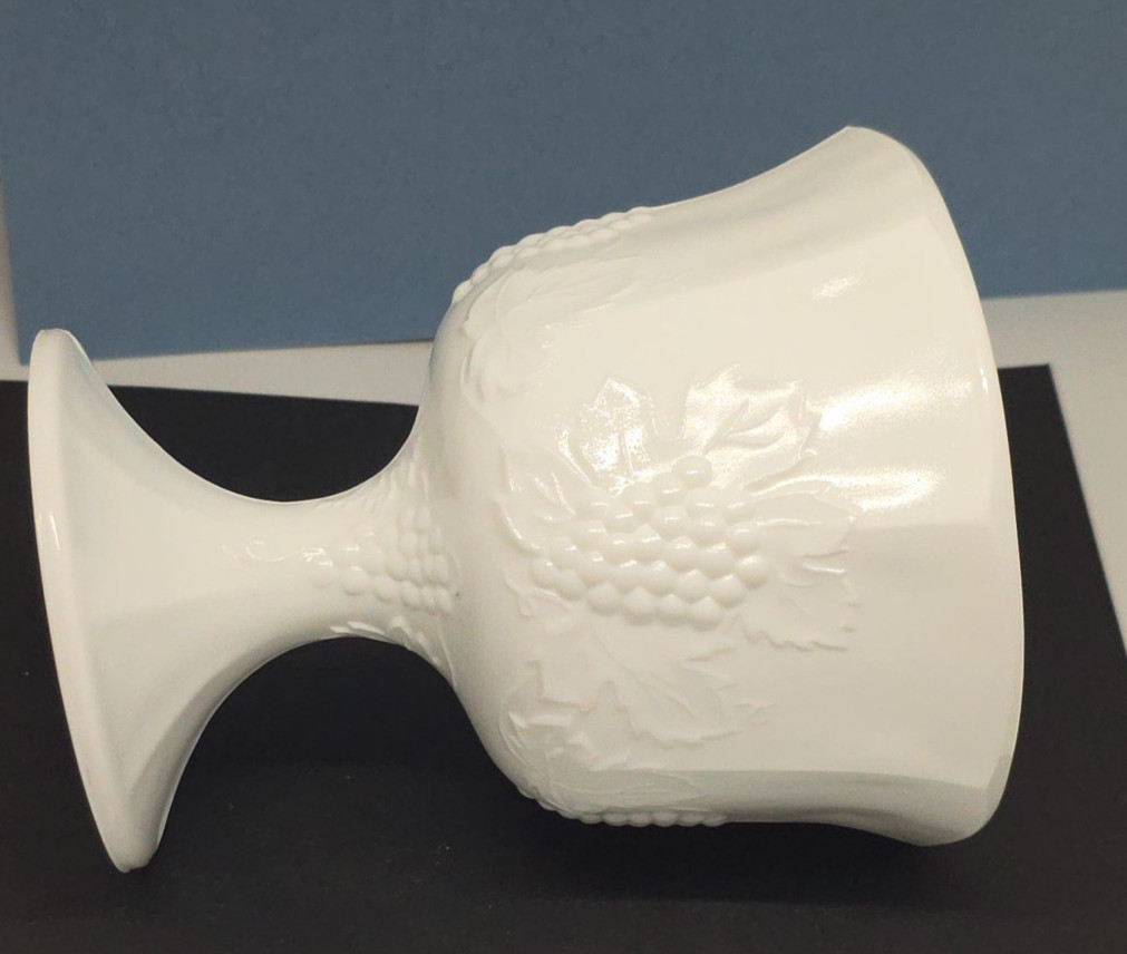 Vintage Milk Glass Lot of 3 Grape Pattern Vases & Compote Set White