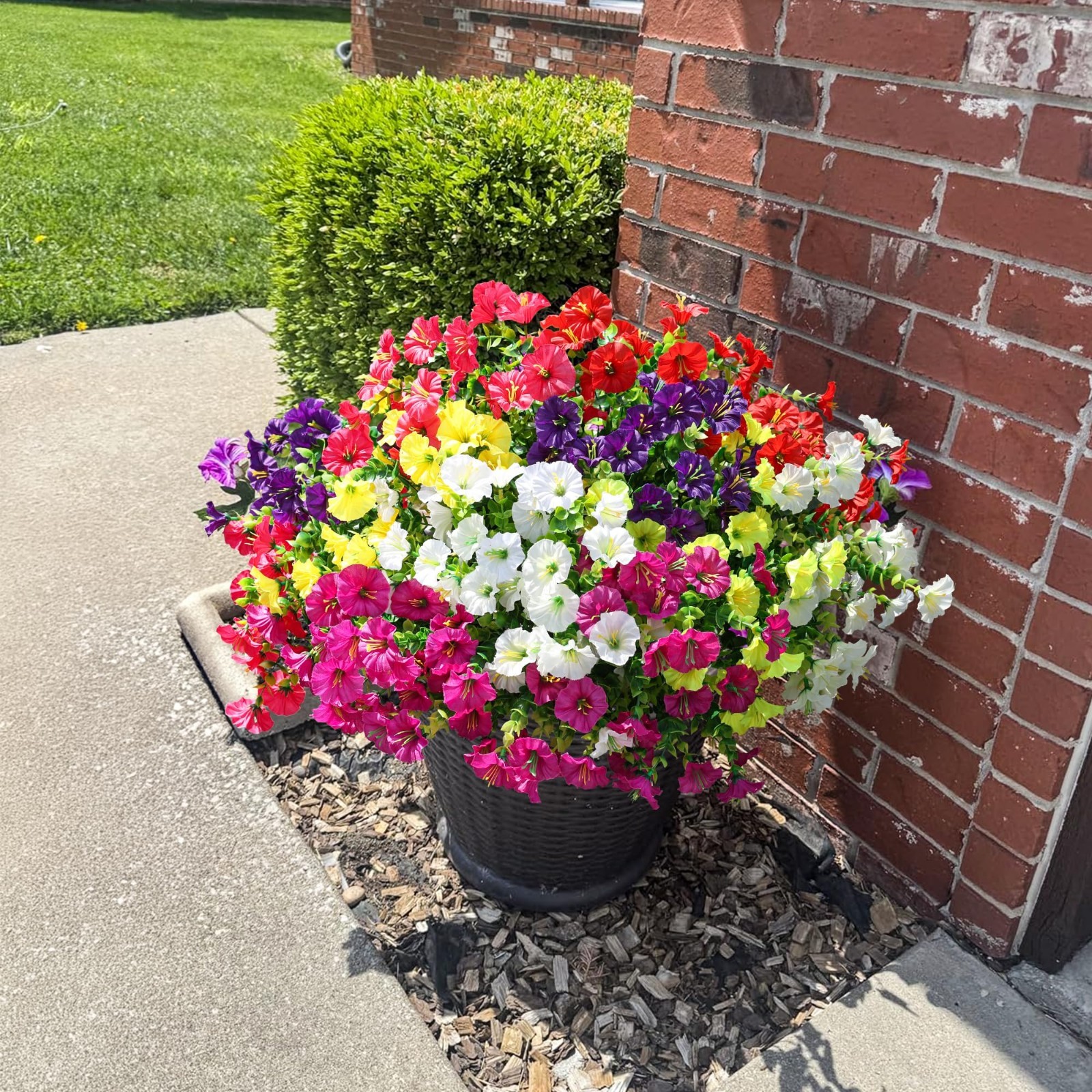 Colorful Artificial Flowers for Outdoors – 12 Bundles Silk Morning Glory & Eucal