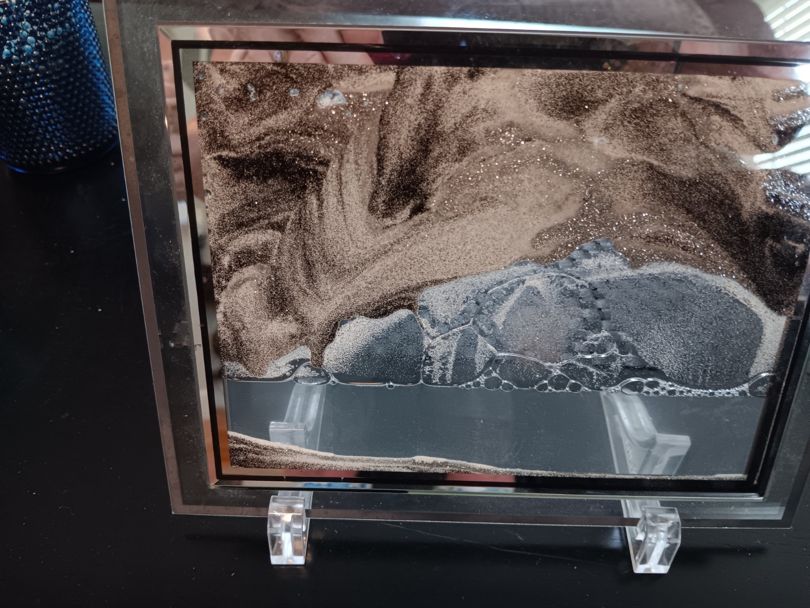 Moving Sand Art Picture Decor, 3D Sandscape 7 inches, Black And White.