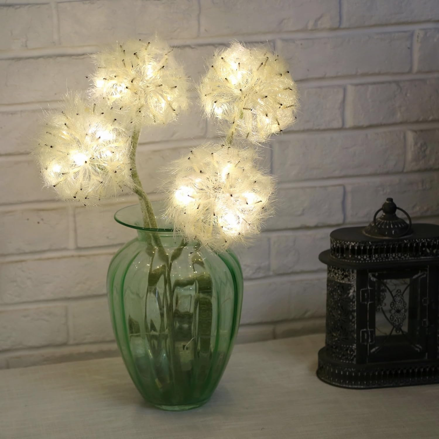 LED Dandelion Flowers with Timer – 4 Pcs Faux Decor for Christmas Home