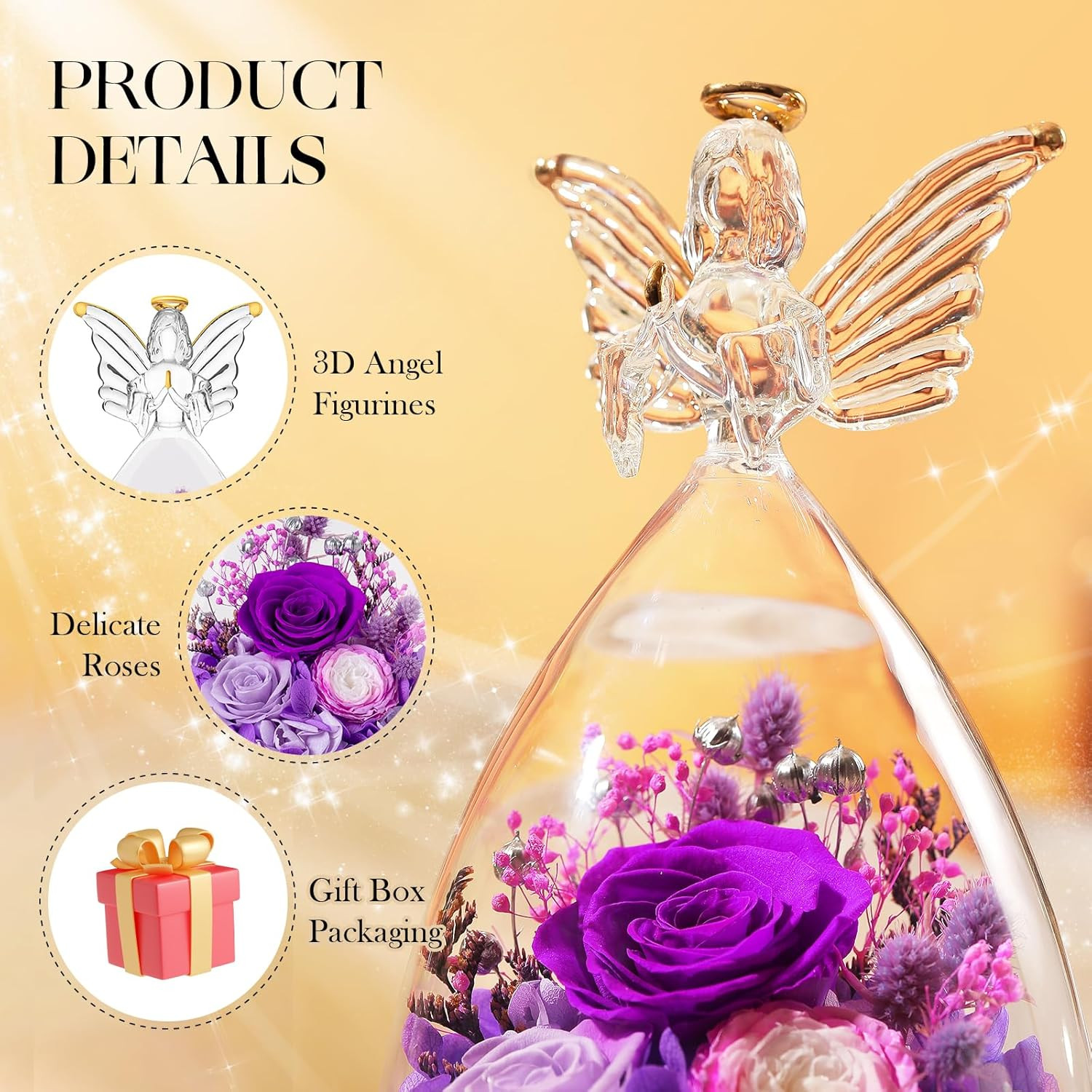 Mothers Day Roses Gifts for Mom Forever Preserved Real Roses Flowers in Glass An