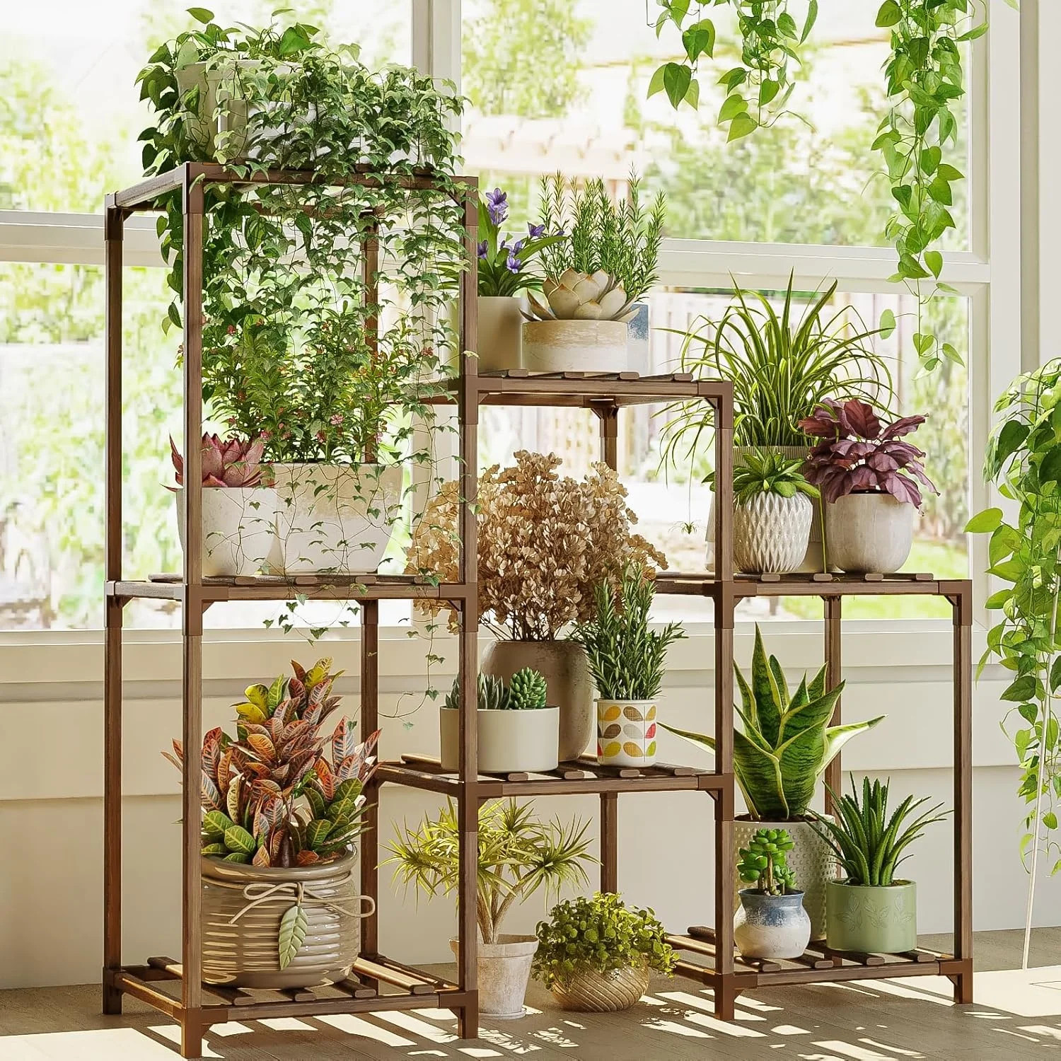 Plant Stand Indoor Plant Shelf Outdoor Wood Rack 3Tiers Ladder Holder Boho Decor