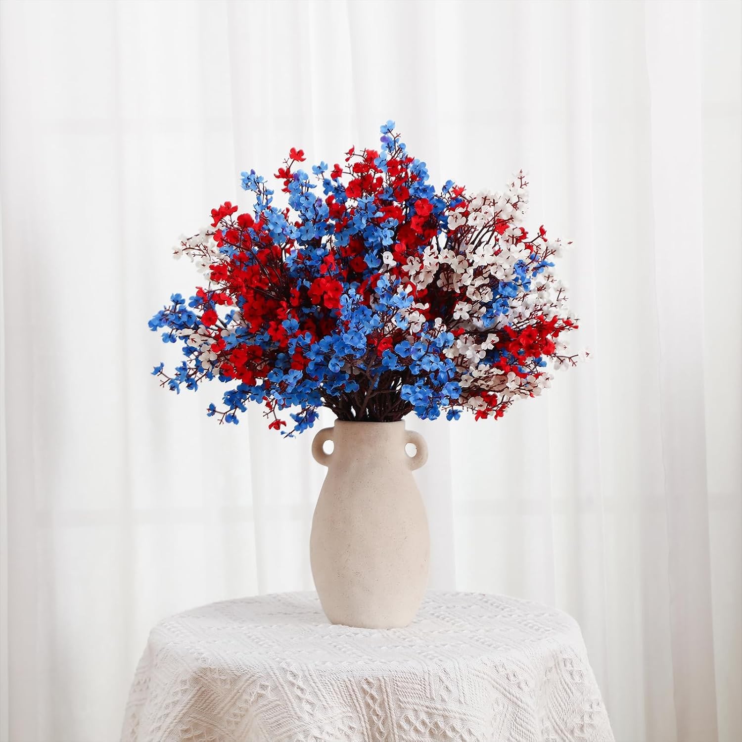 15 Pcs Red Blue White Artificial Flowers Patriotic Table Centerpieces Decoration