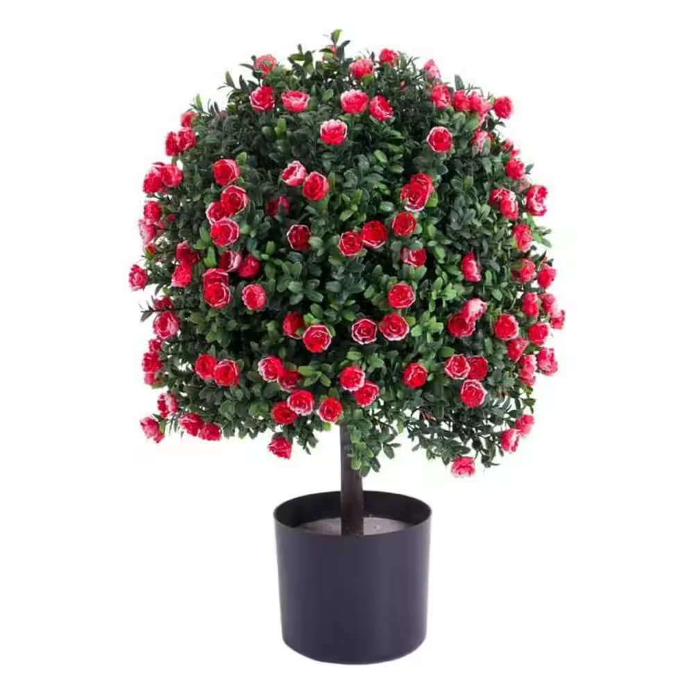1.8FT Artificial Rose Topiary Ball in Pot,Uv Resistant Faux Potted Plant Made of