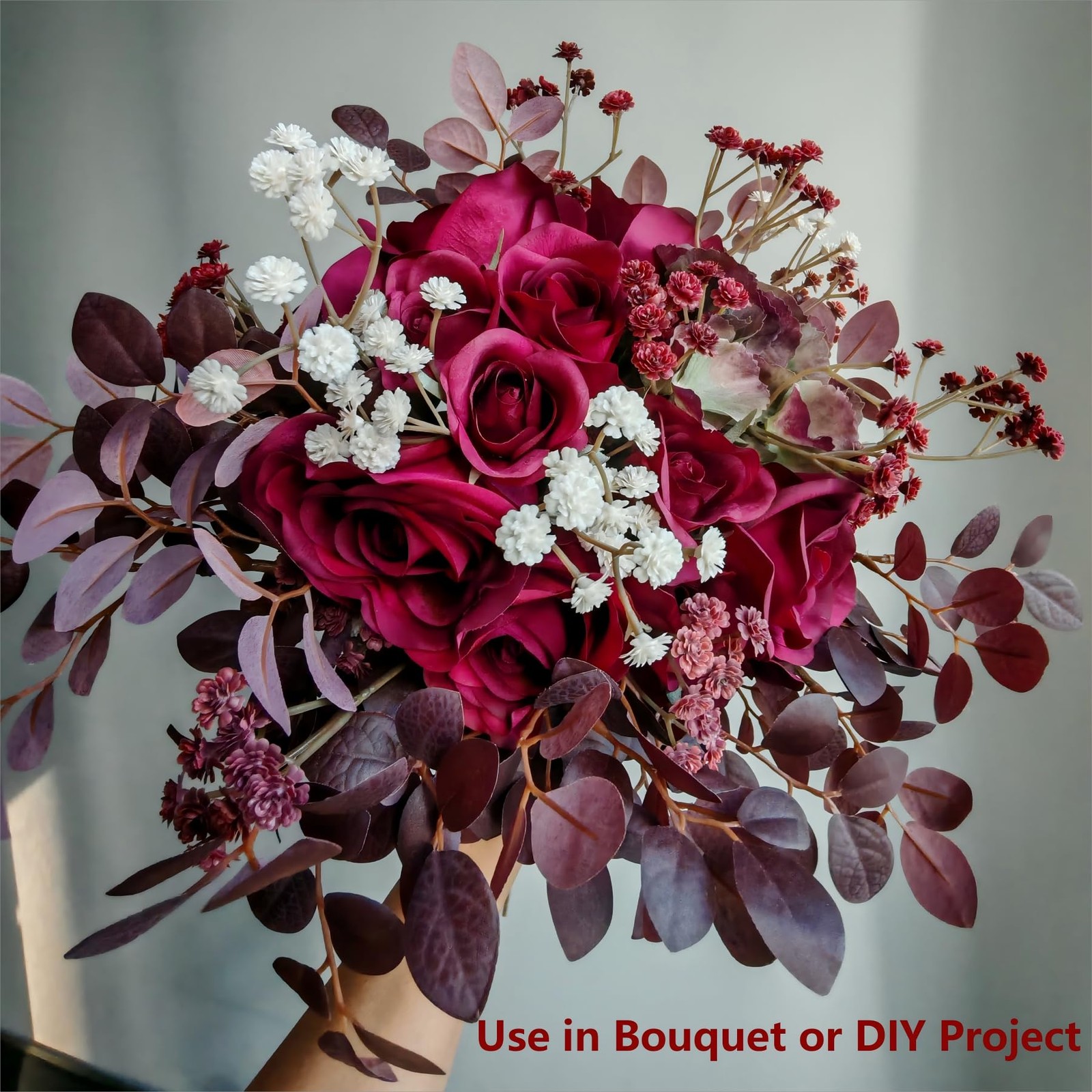 12-Piece Faux Real Touch Rose Bouquet with Ceramic Vase, Fake Flowers in Vase…