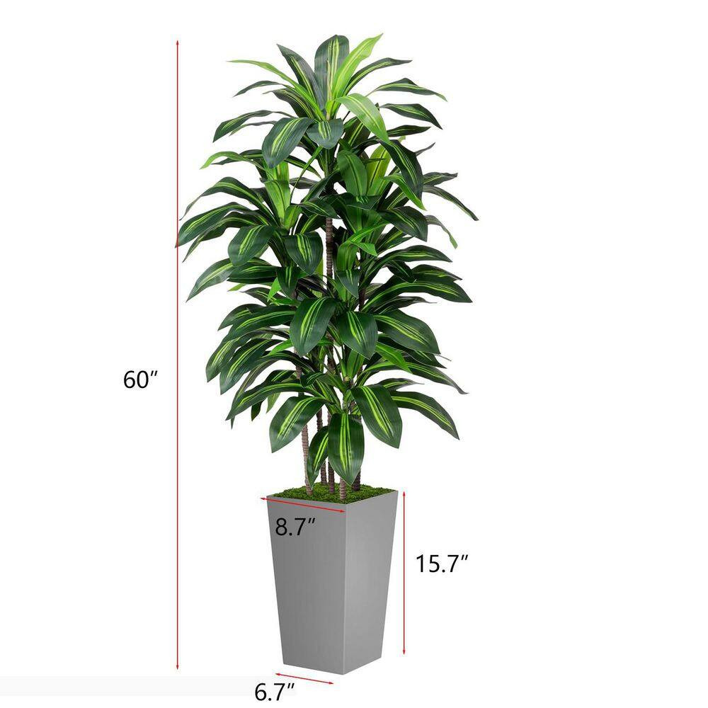 5 Ft. Artificial Dracaena Plant with Gray Tall Planter Ornaments