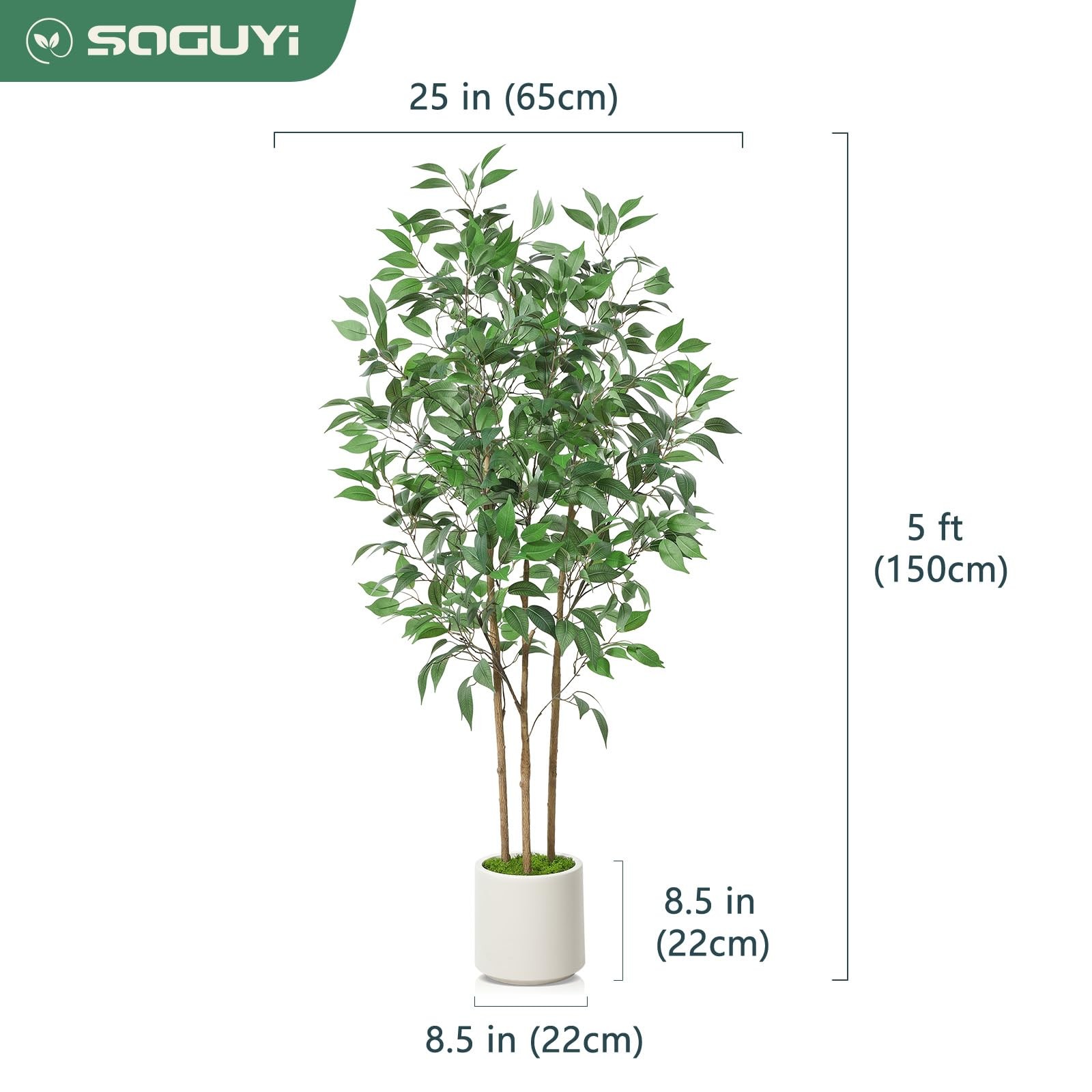 Ficus Artificial Tree 5ft Tall Fake Ficus Tree for Home Decor Indoor Faux Sil…