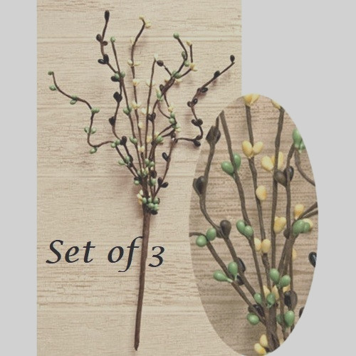 NEW PRIMITIVE Pip Berry Picks Stems 12″T BROWN GREEN BEIGE 3 pcs Crafts Cottage