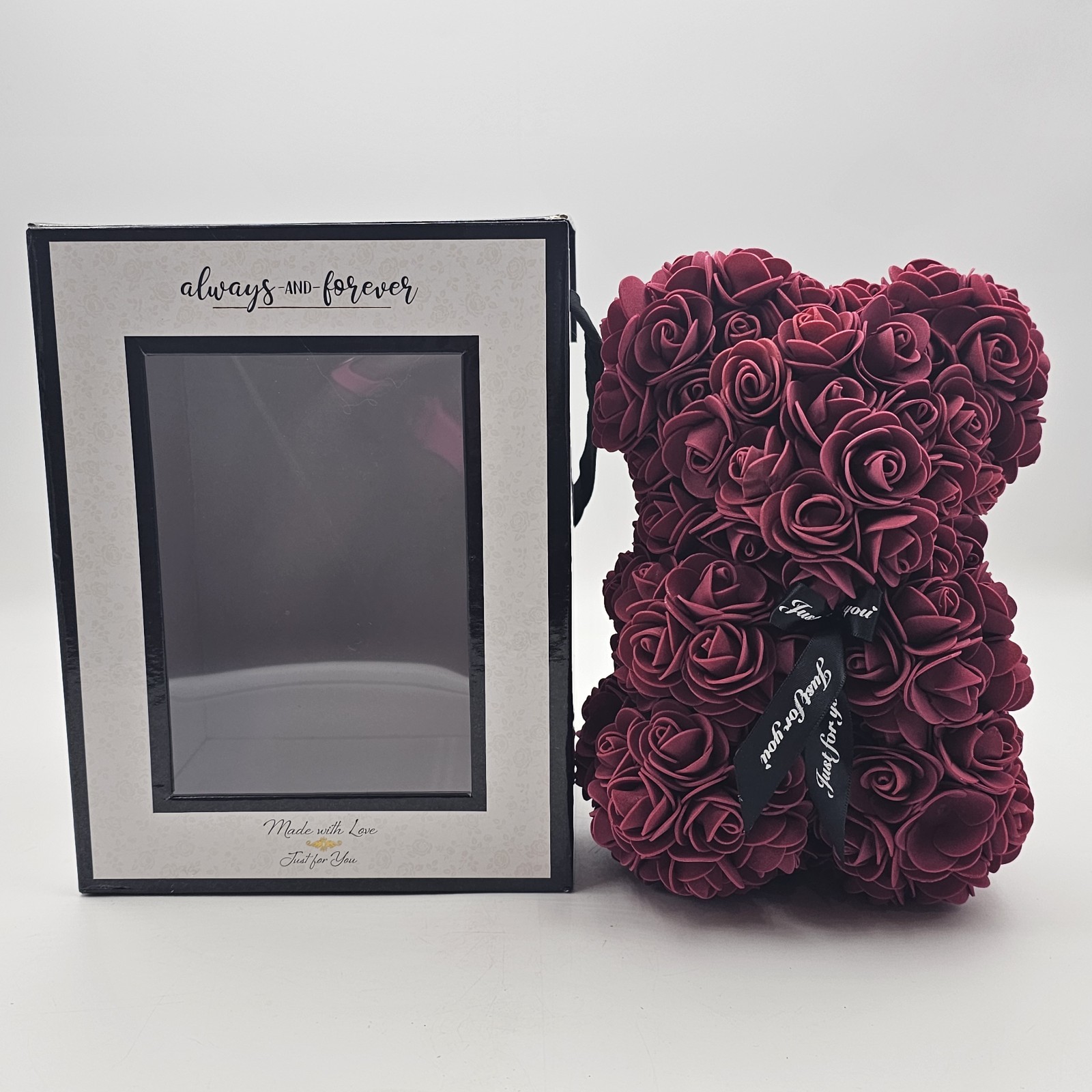 Always And Forever Faux Rose Flower Bear Figure Valentines Day Gift Maroon 9 in
