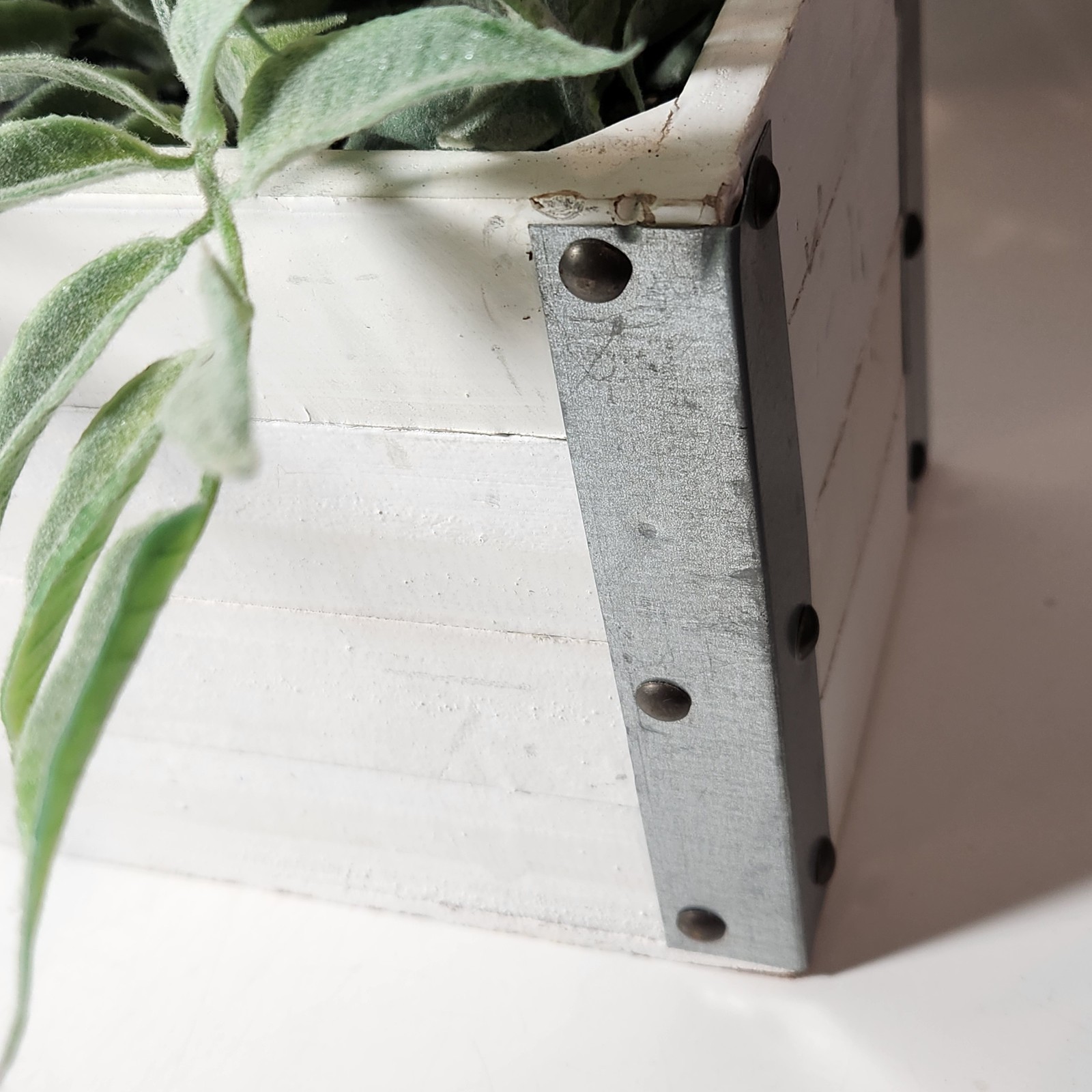 Faux Lavender Arrangment White Rustic Wood Metal Planter Table Shelf Decor 15″