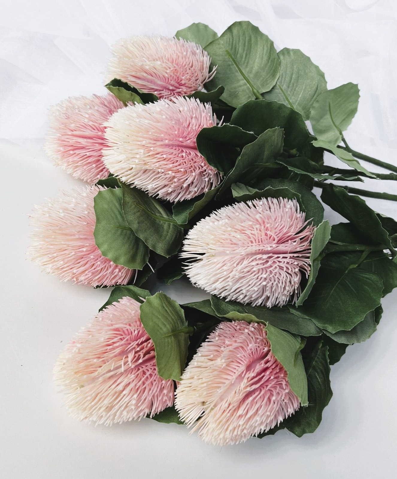 Australian Native Flower Stem Pink Banksia Bottle Brush Flowers Faux Silk x 1