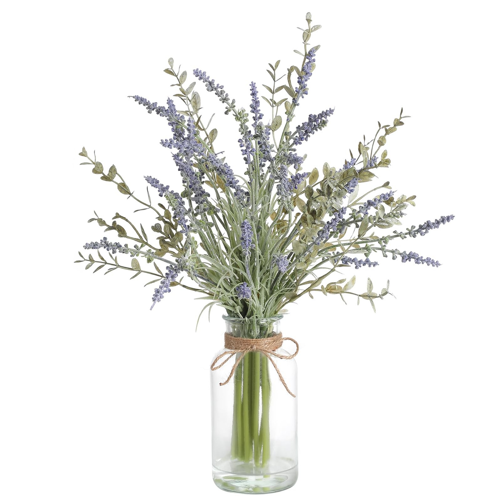 Artificial Lavender Stems in Glass Vase with Faux Water,15″ Artificial Plants…