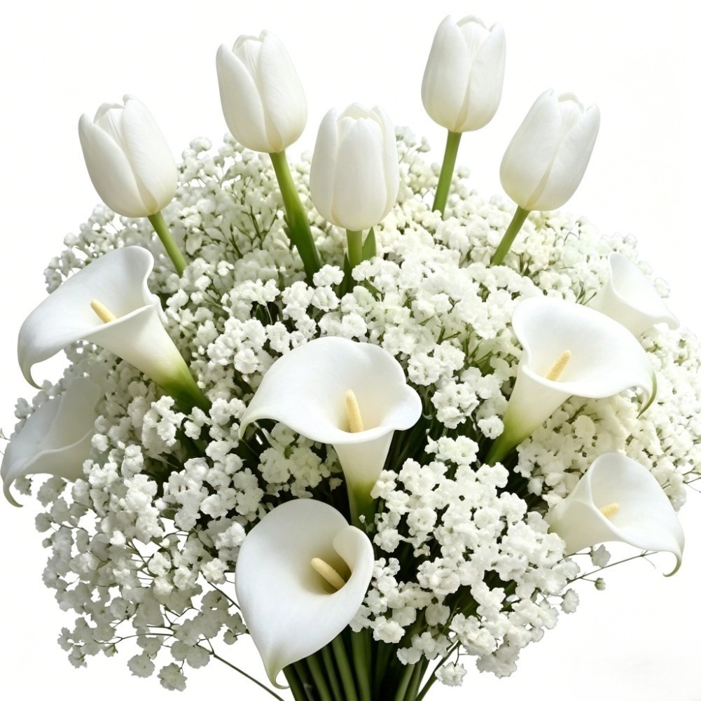 White Artificial Flower Bouquet 32 Stems Flexible Stems for Custom Arrangement