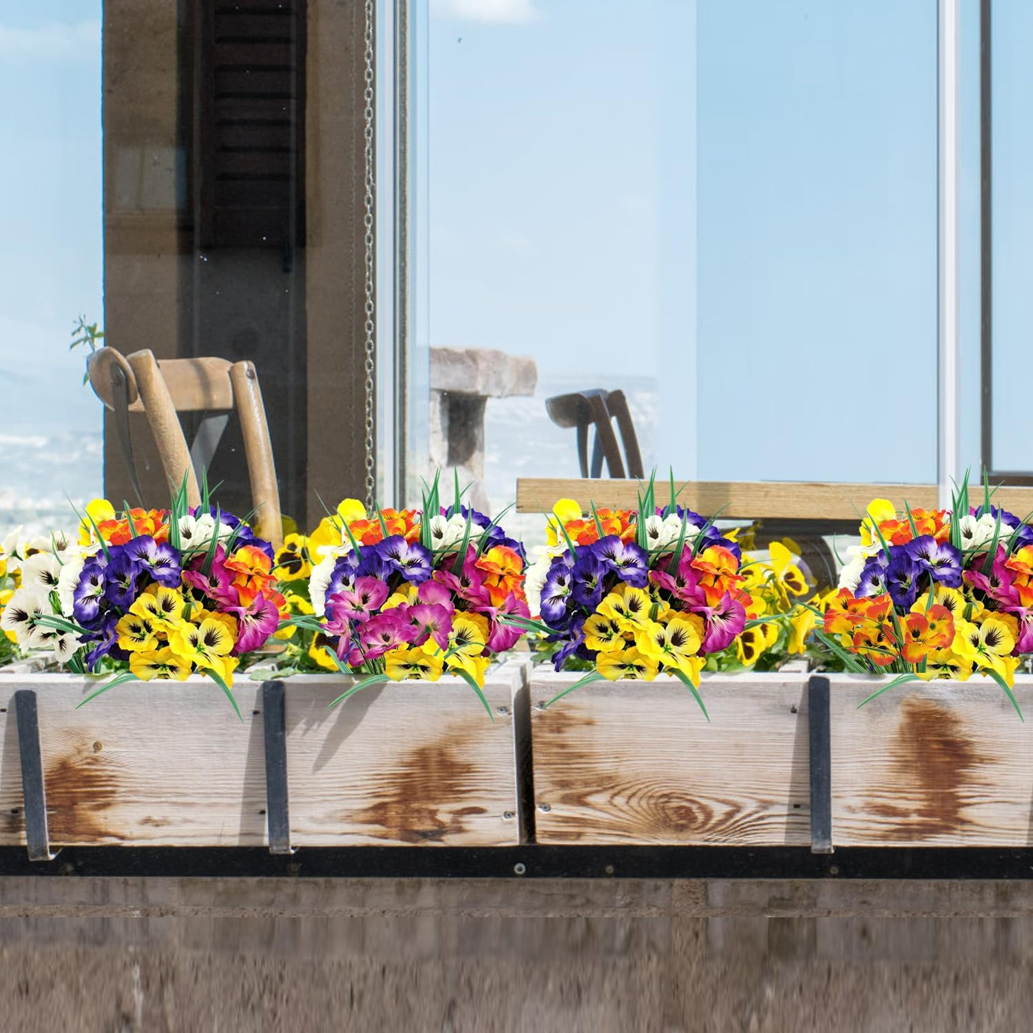 10 Bundles Artificial Pansy Flowers UV Resistant Plastic Plants Fake Silk Faux F