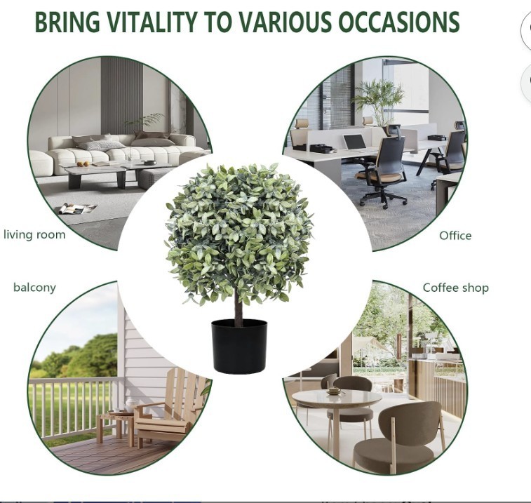 Topiary Trees Artificial Indoor or Outdoor Set of 2 Faux Shrub Plants 23″ T,13″D