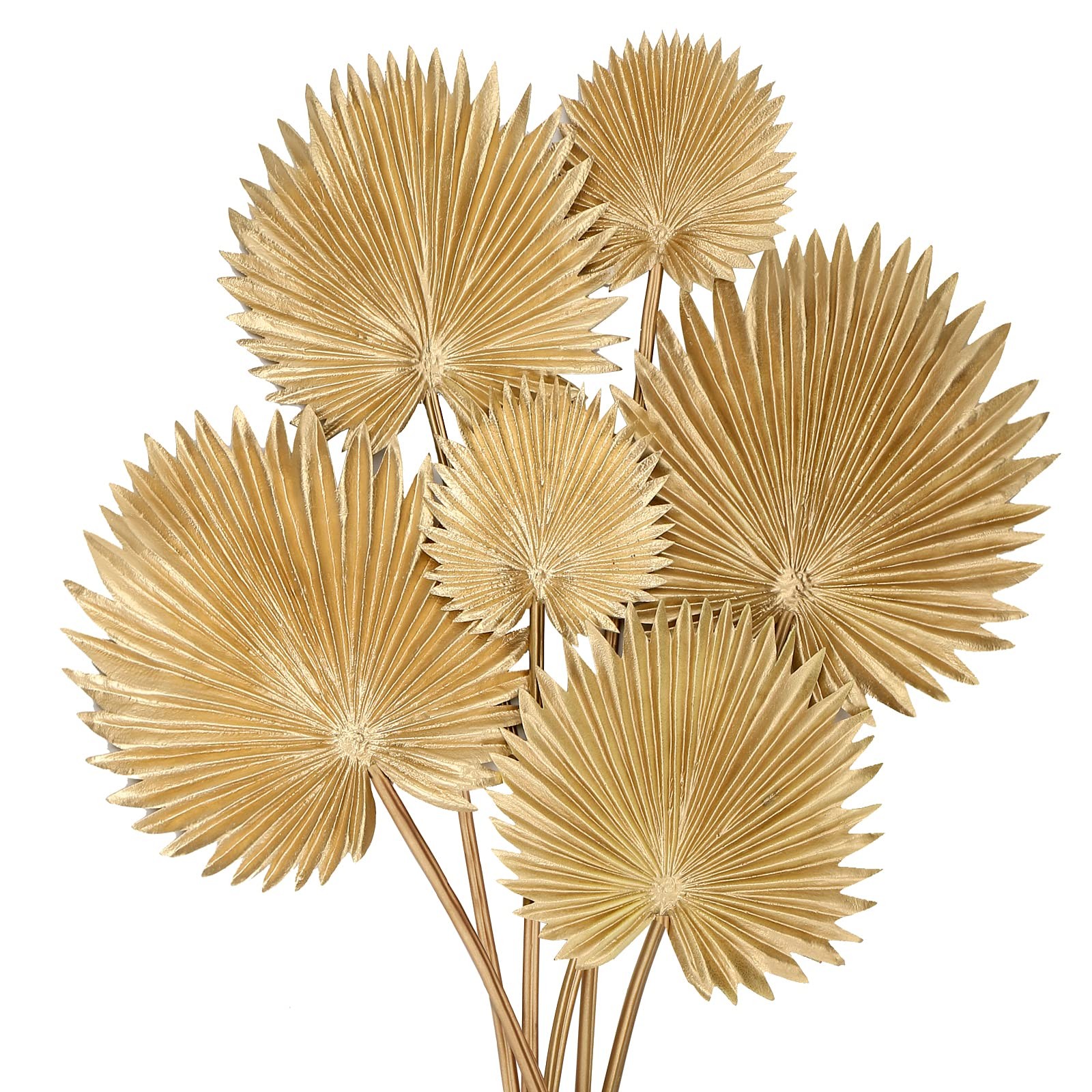 6 Pcs Pu Foam Artificial Gold Palm Leaves Faux Palm Tropical Leaves Fake Palm…