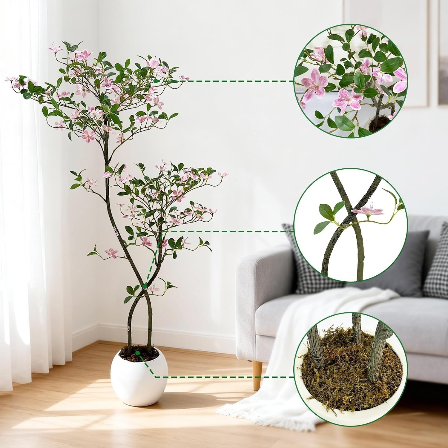 Realistic Artificial Floral Tree with Flower UV-Resistant Evergreen Foliage 4FT