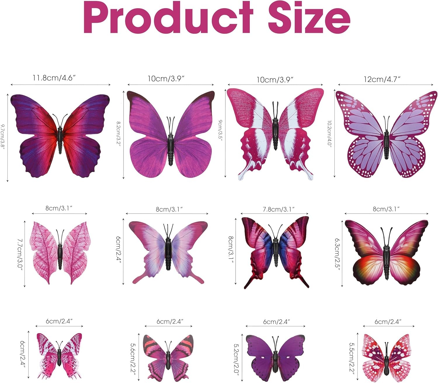 12pcs Purple Butterfly Plant Stakes Metal Garden Decor Flower Pot Sticks