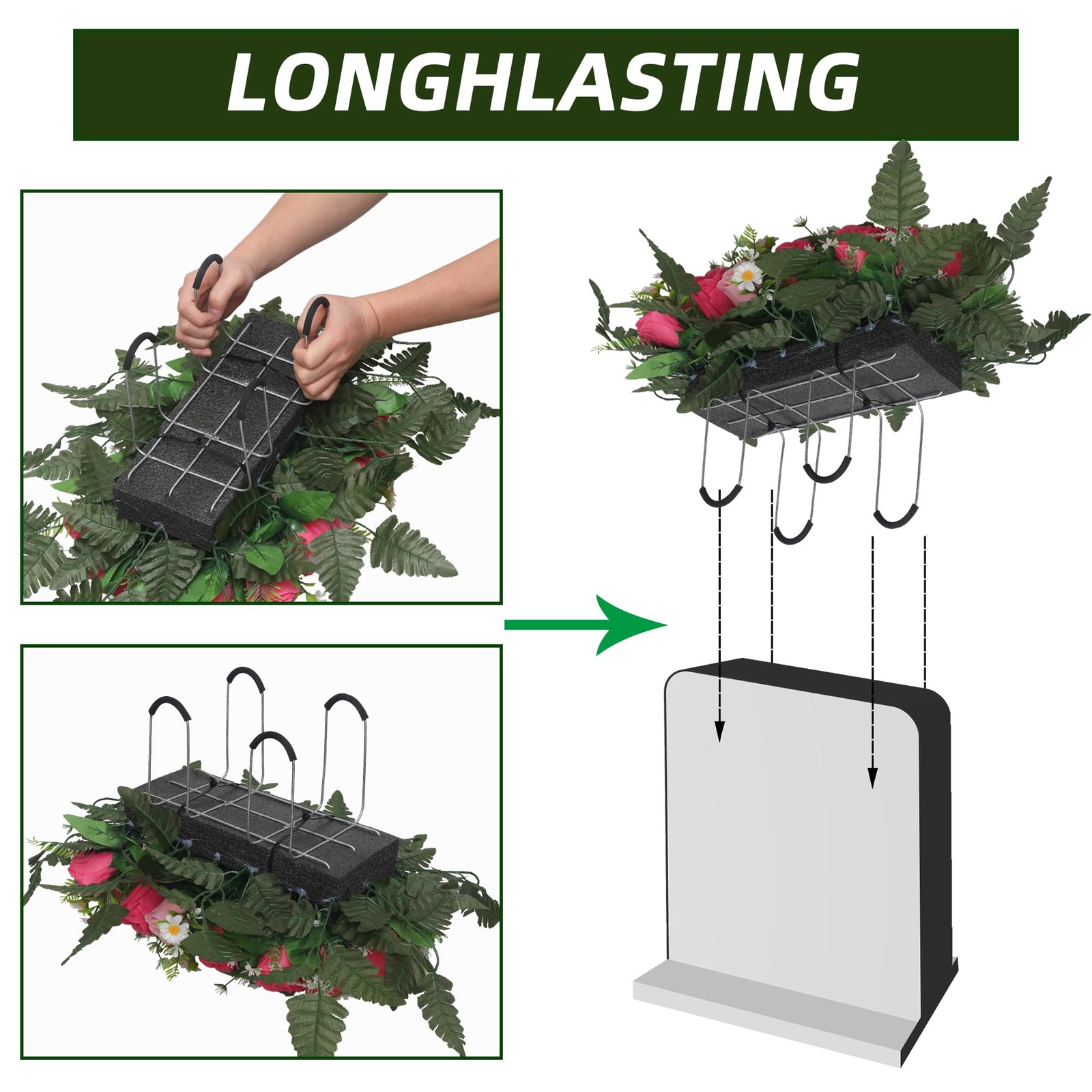 Headstone Flower Saddle Large Artificial Cemetery Flowers Grave Roses Daisy Pink