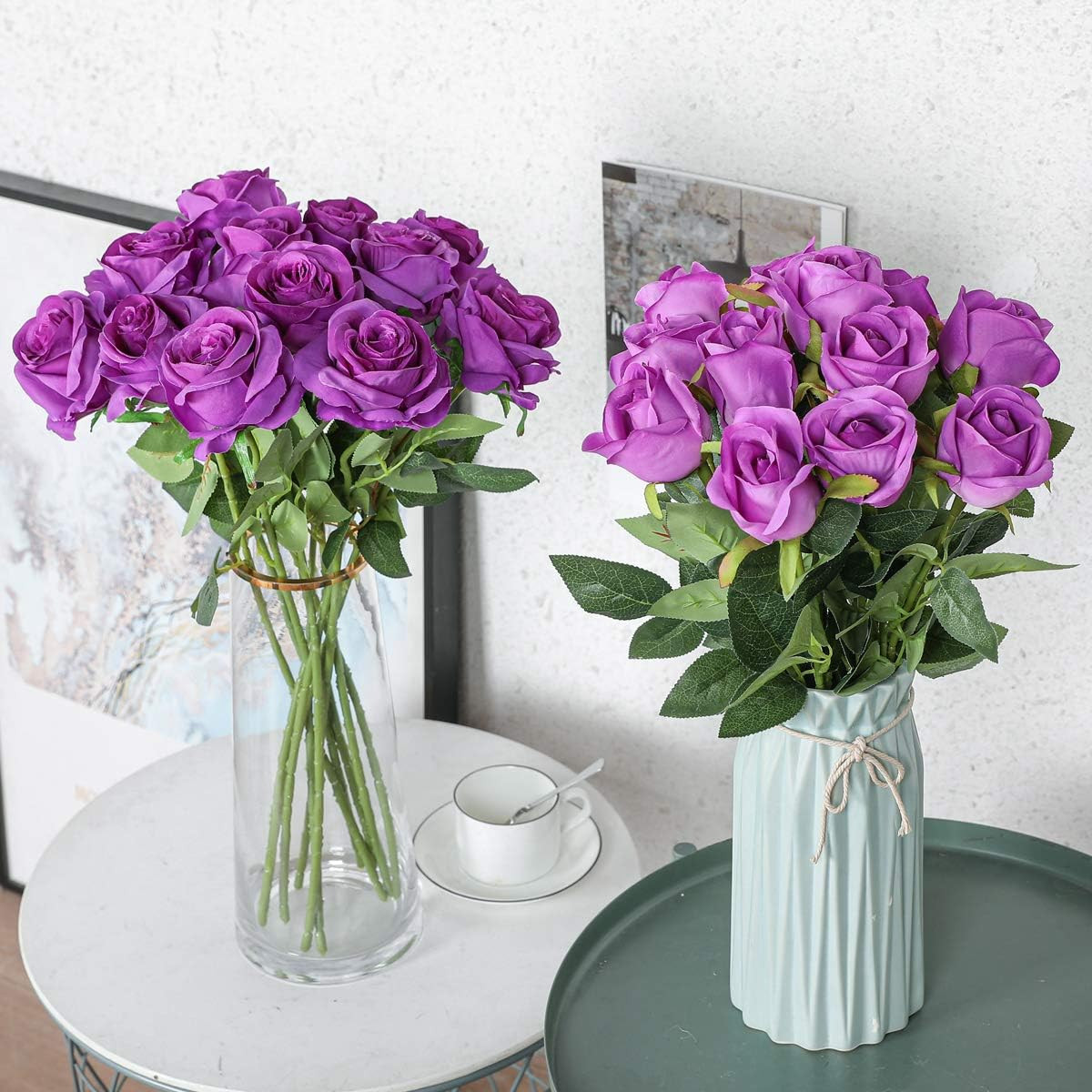 12PCS Artificial Silk Flowers Realistic Roses Bouquet Long Stem for Home Wedding