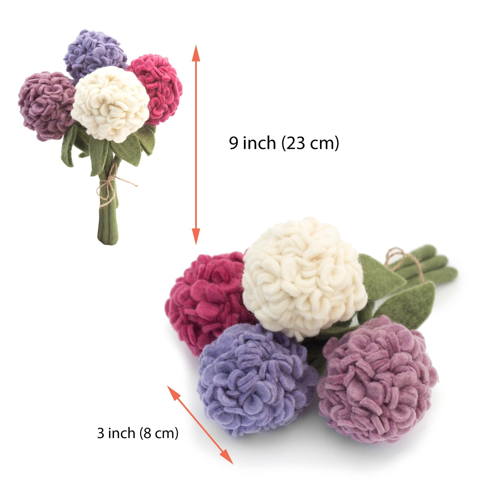 Felt Hydrangea Artificial Flowers Bouquet – 4 pcs|Reusable, Washable and Esse…