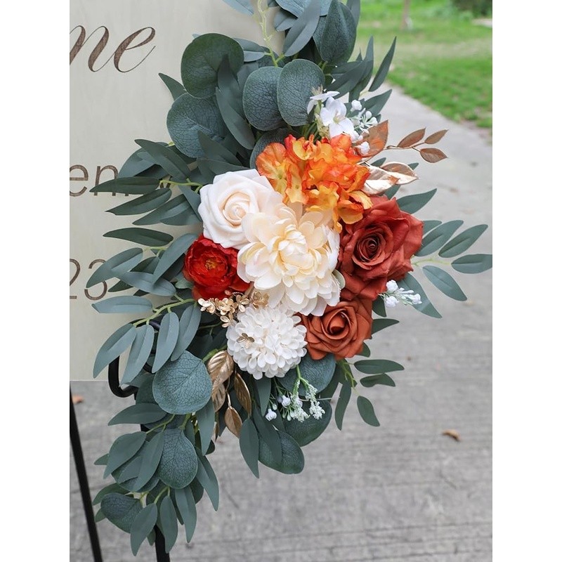 Burnt Orange Wedding Arch Flowers Kit Artificial Floral Decoration Easy Install