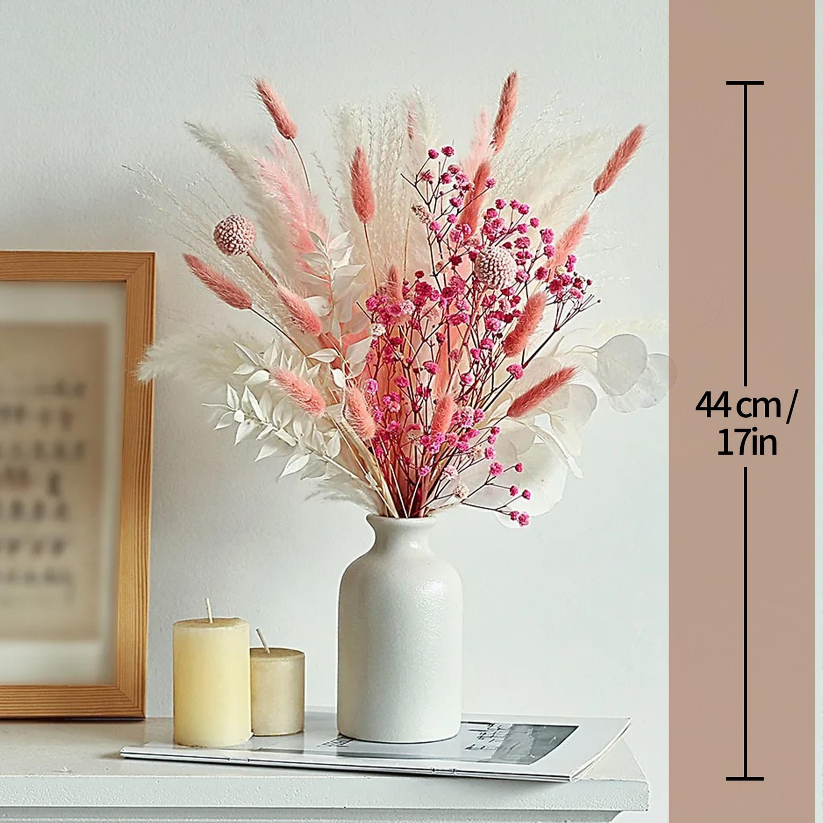 17 Inch Pink Dried Flower Bouquet Natural Pampas Grass Baby Breath Blush