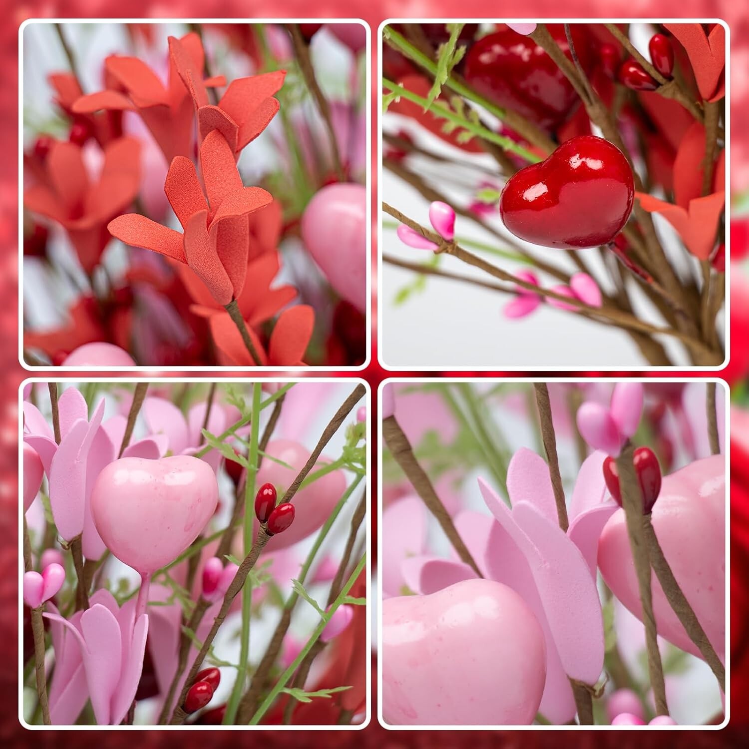 Artificial Red Berry Stem Flowers Valentines Day Decor Heart Shape Gift for Wife
