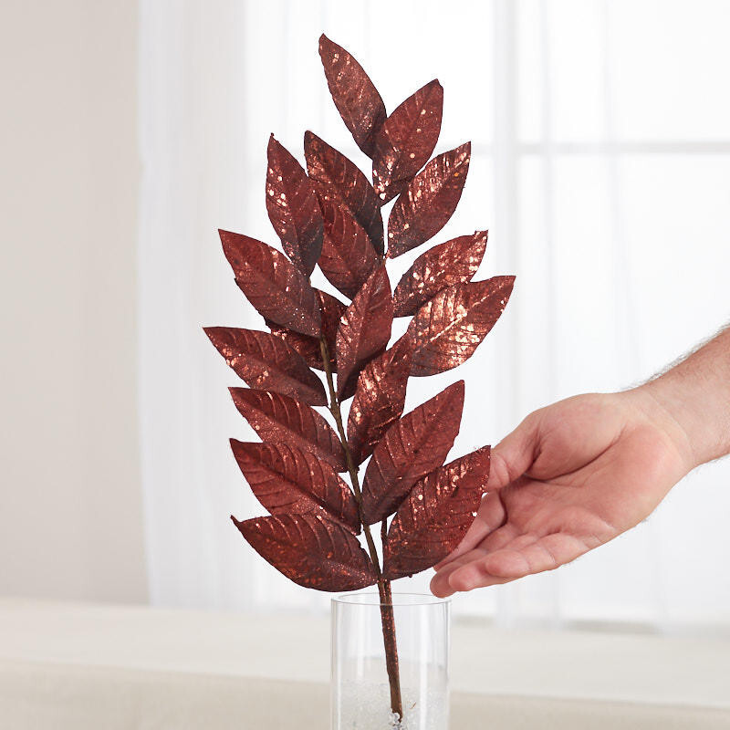 Group of 2 Bronze Glittered Artificial Leaf 23-1/2″ Sprays