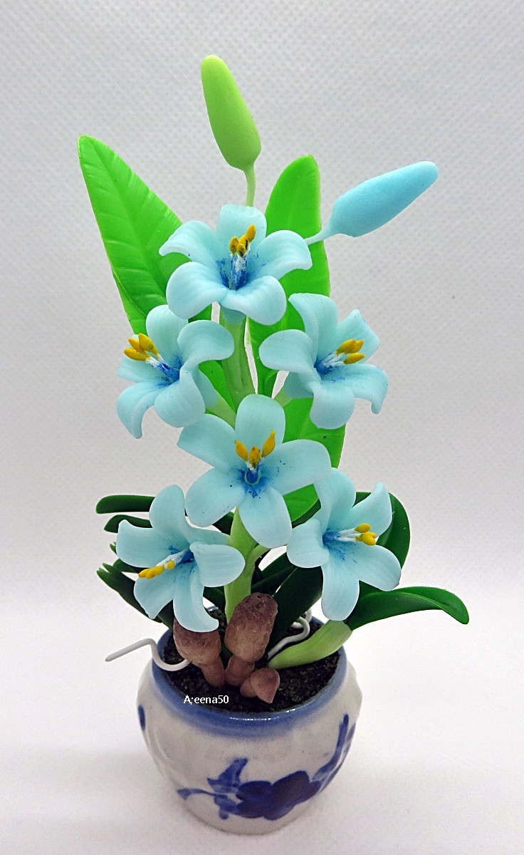 US Stock 5″H Handmade Air Dry Clay Miniature Grandiflora Flower Arranged in Pot