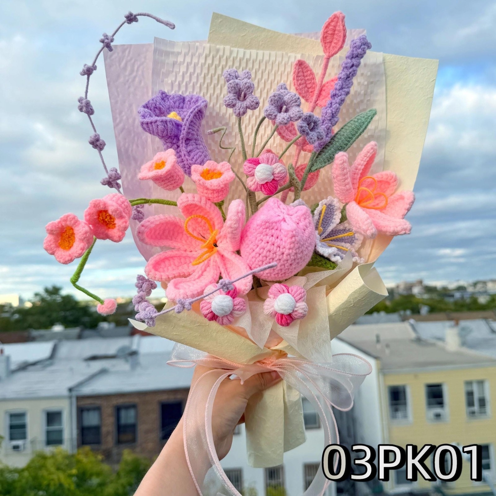 Pink Crochet Flower Bouquet Handmade Birthday Gift for Mom Keepsake Flowers