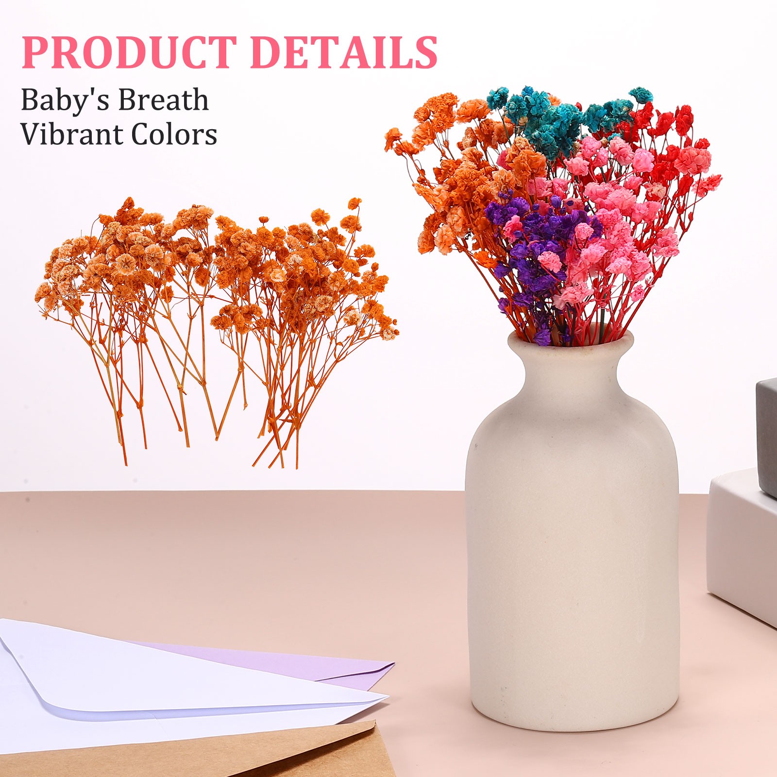 30 Pcs Dried Gypsophila Flower 4″ Orange Pressed Flowers with Tweezer