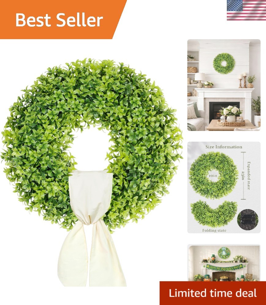 Elegant 23-Inch Boxwood Wreath – -Round Indoor/Outdoor Decor Solution