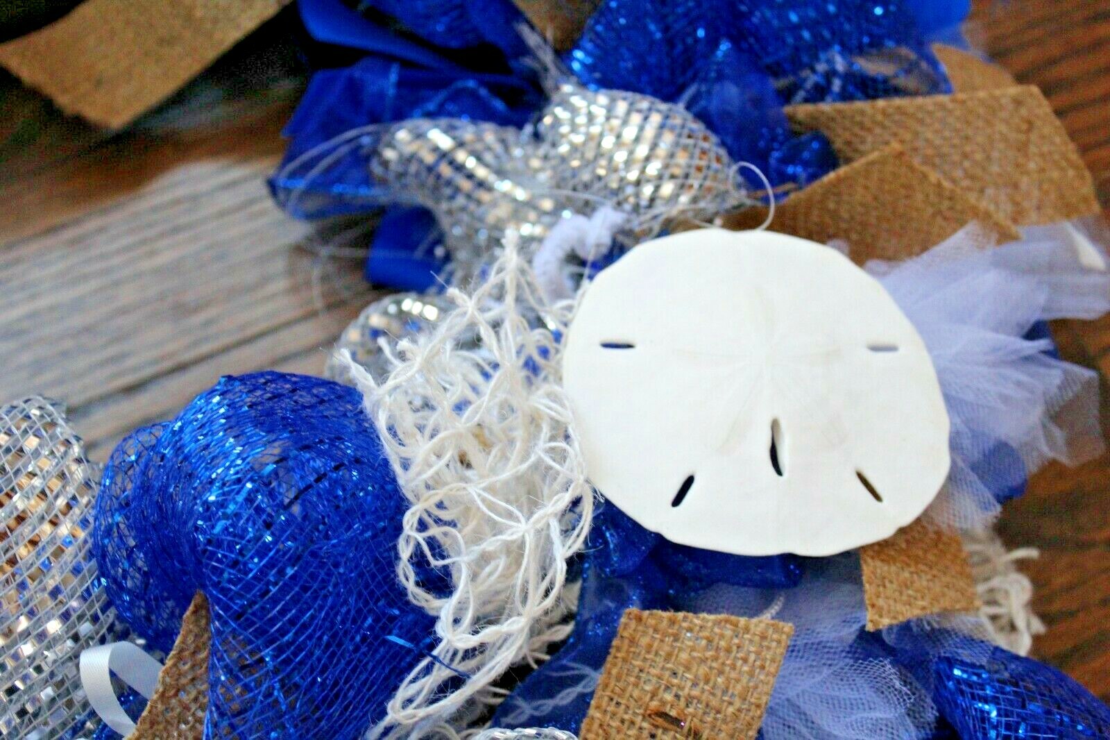 All Occasion Sea Ocean Beach Sand Dollar Door Wreath Blue Silver White 25″ dia