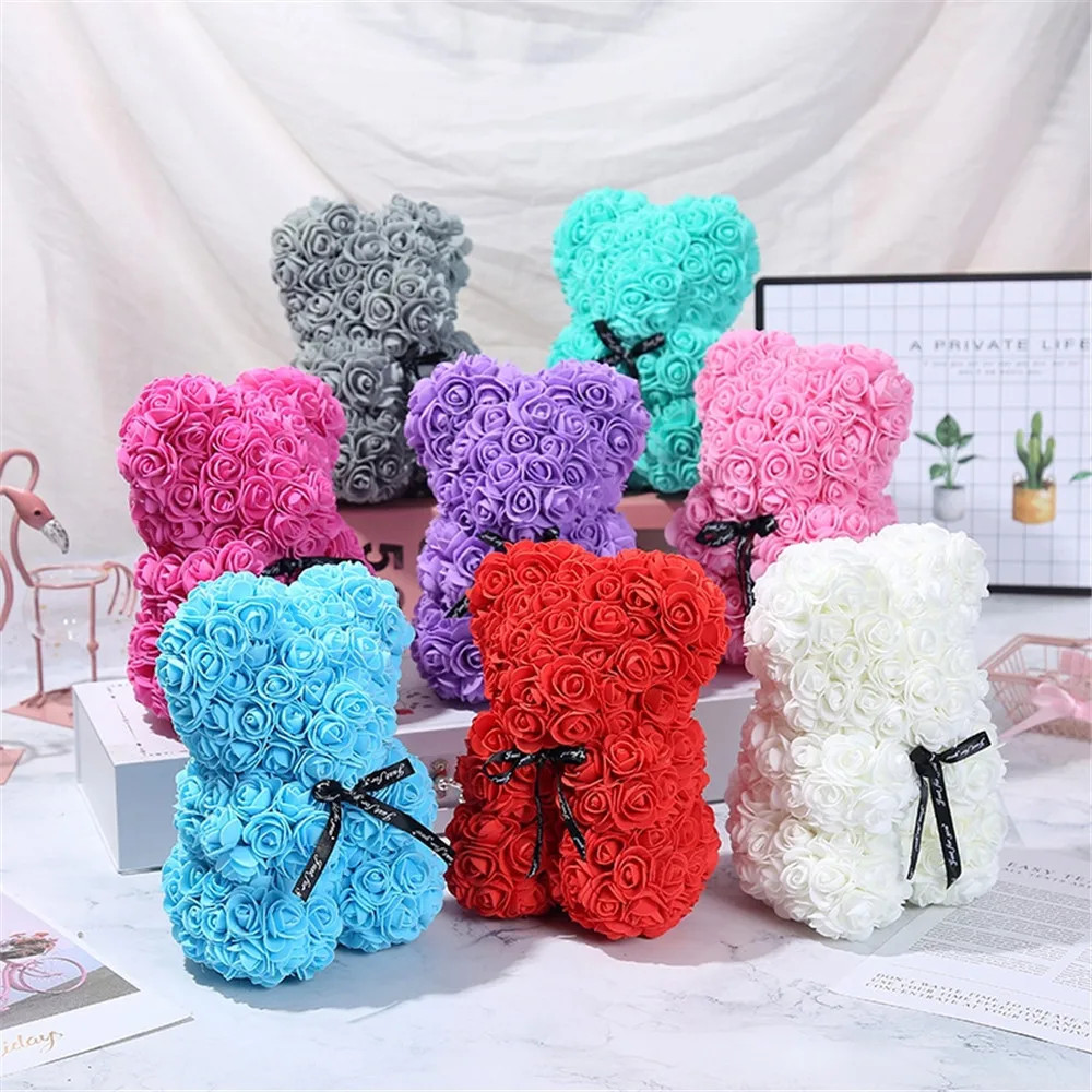 25cm Stuffed Bear Shape Artificial Rose Flower Valentine’s Day Wedding Gift NEW