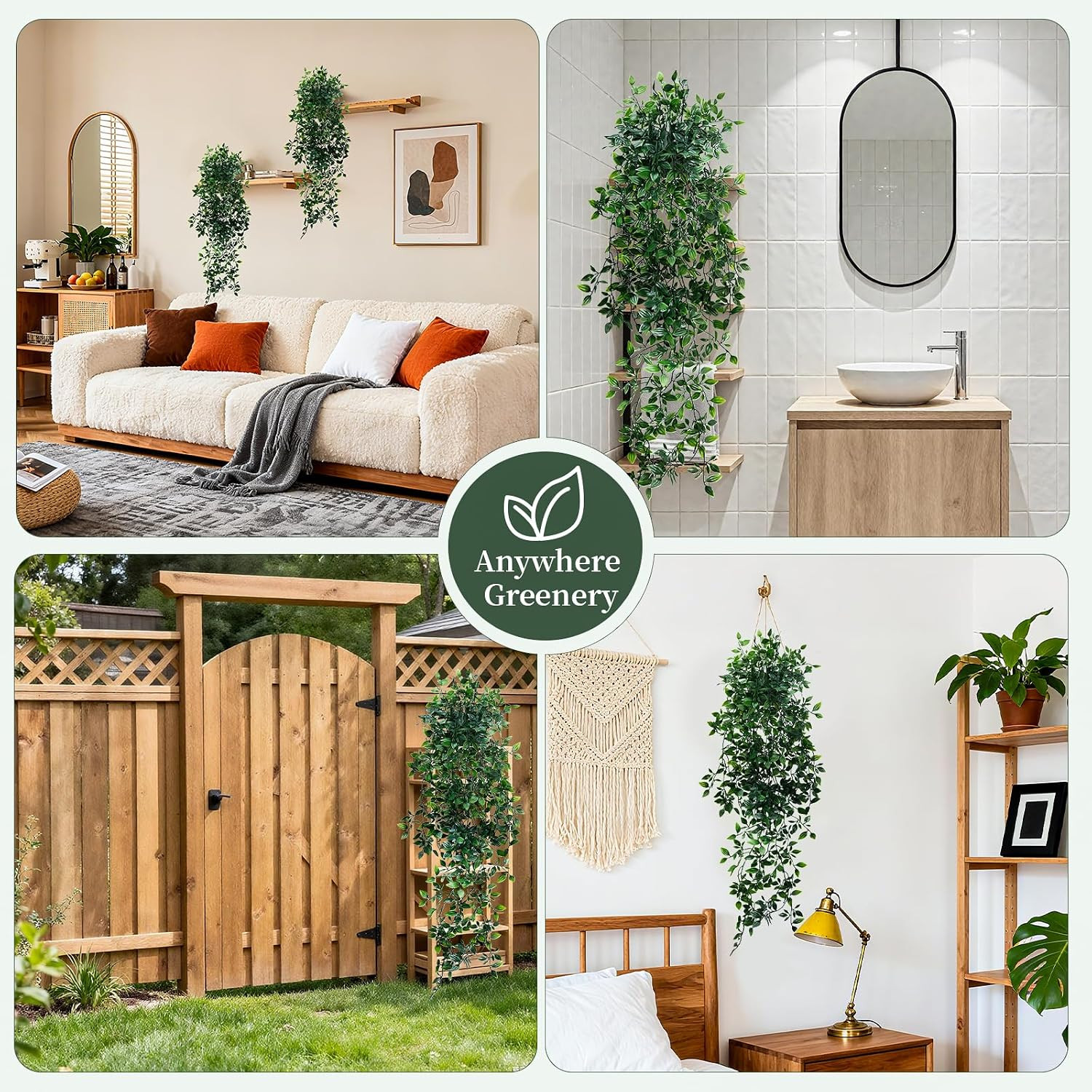 Artificial Hanging Plants for Shelf, 2-Pack Fake Potted Greenery Faux Mandala Vi