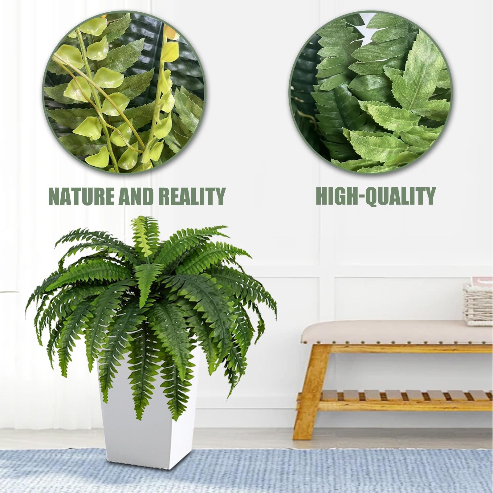 Ferns Artificial Bush Plants Large, 48″ Artificial Boston Fern Bush, Set of 2…