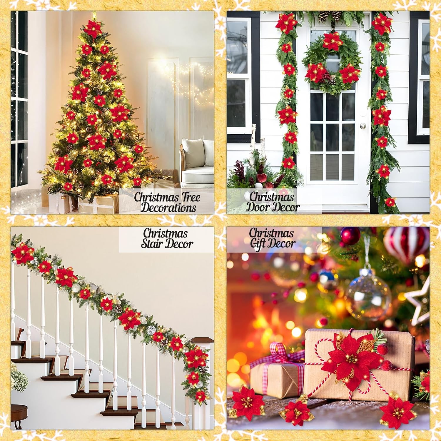 Geefuun 28PCS Christmas Tree Decorations: Poinsettias Artificial Flowers…