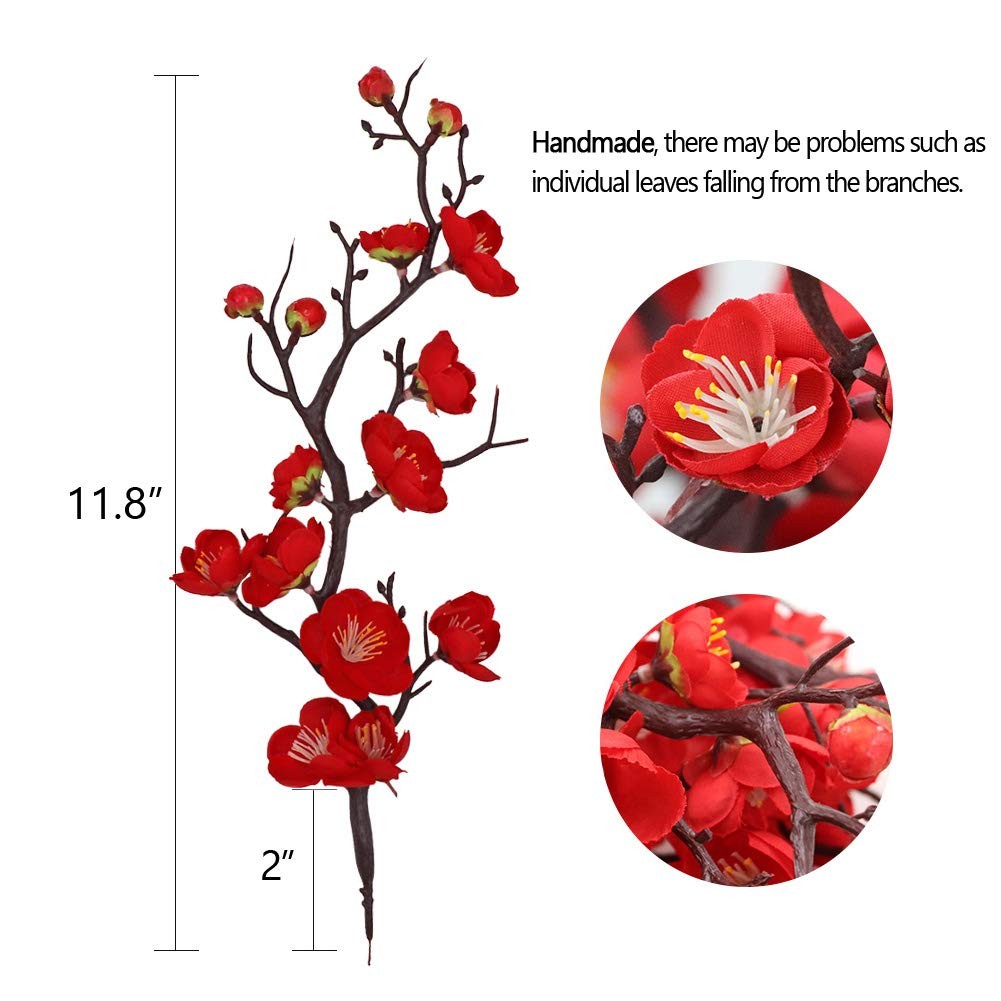 6PCS Artificial Red Plum Blossom Faux Flowers Fake Plum Blossoms Plastic Flow…