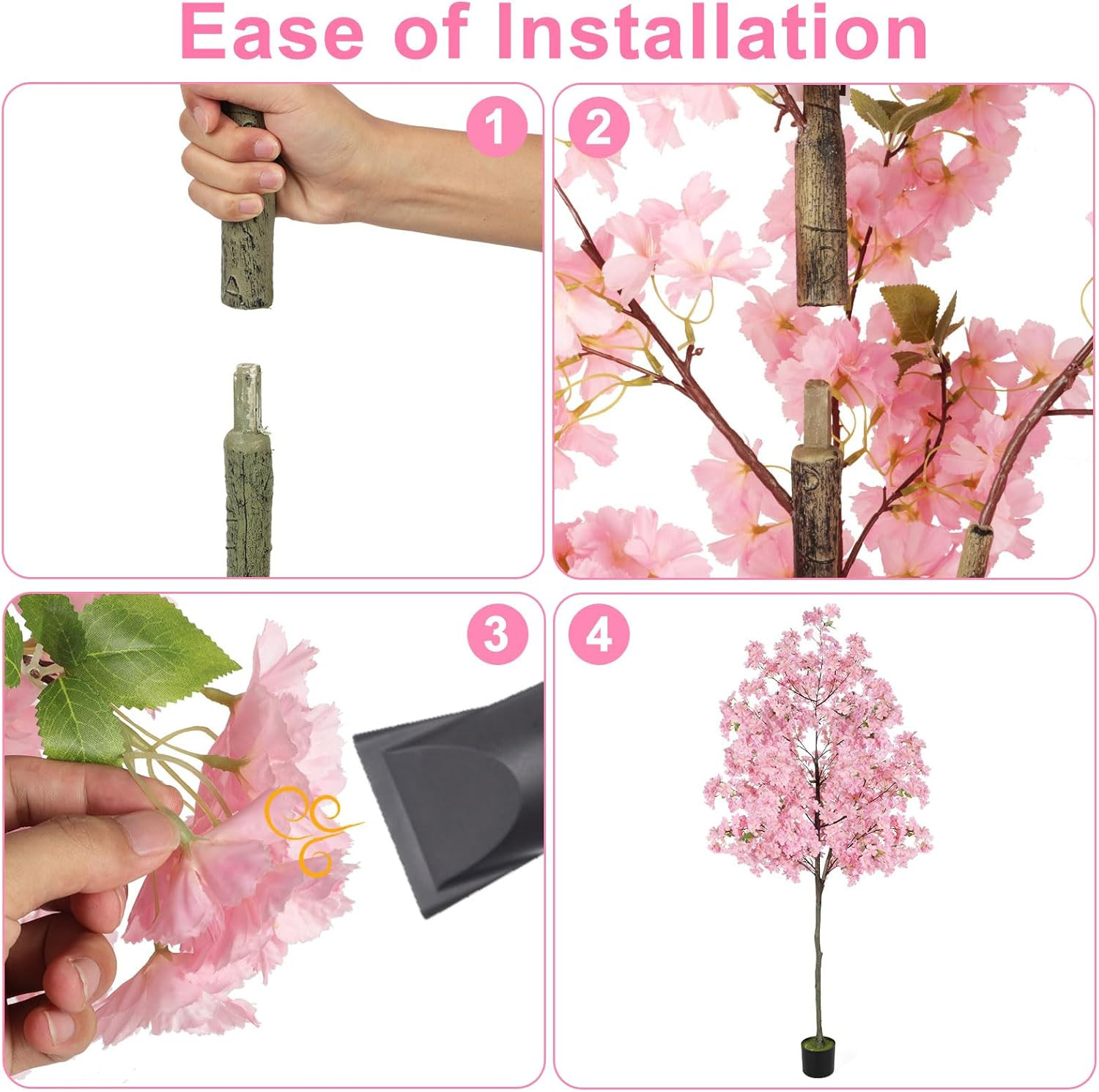 6Ft Tall Cherry Blossom Artificial Tree, Fake Tree Faux Silk Plant with Plastic