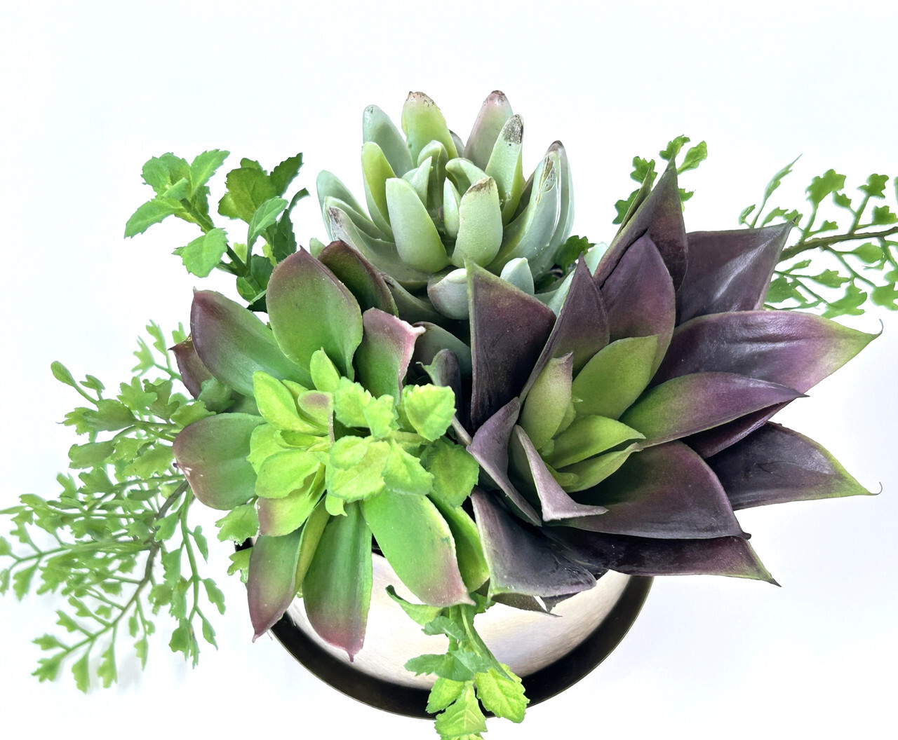 6″ Unique Artificial Mauve Succulent Garden #7 mixed arrangement, 3″ Silver Plan