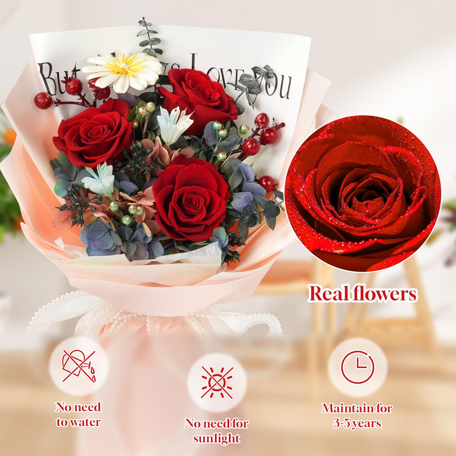 Preserved Rose Bouquet Gifts for Mothers Day Beautiful Ceramic Vase Included