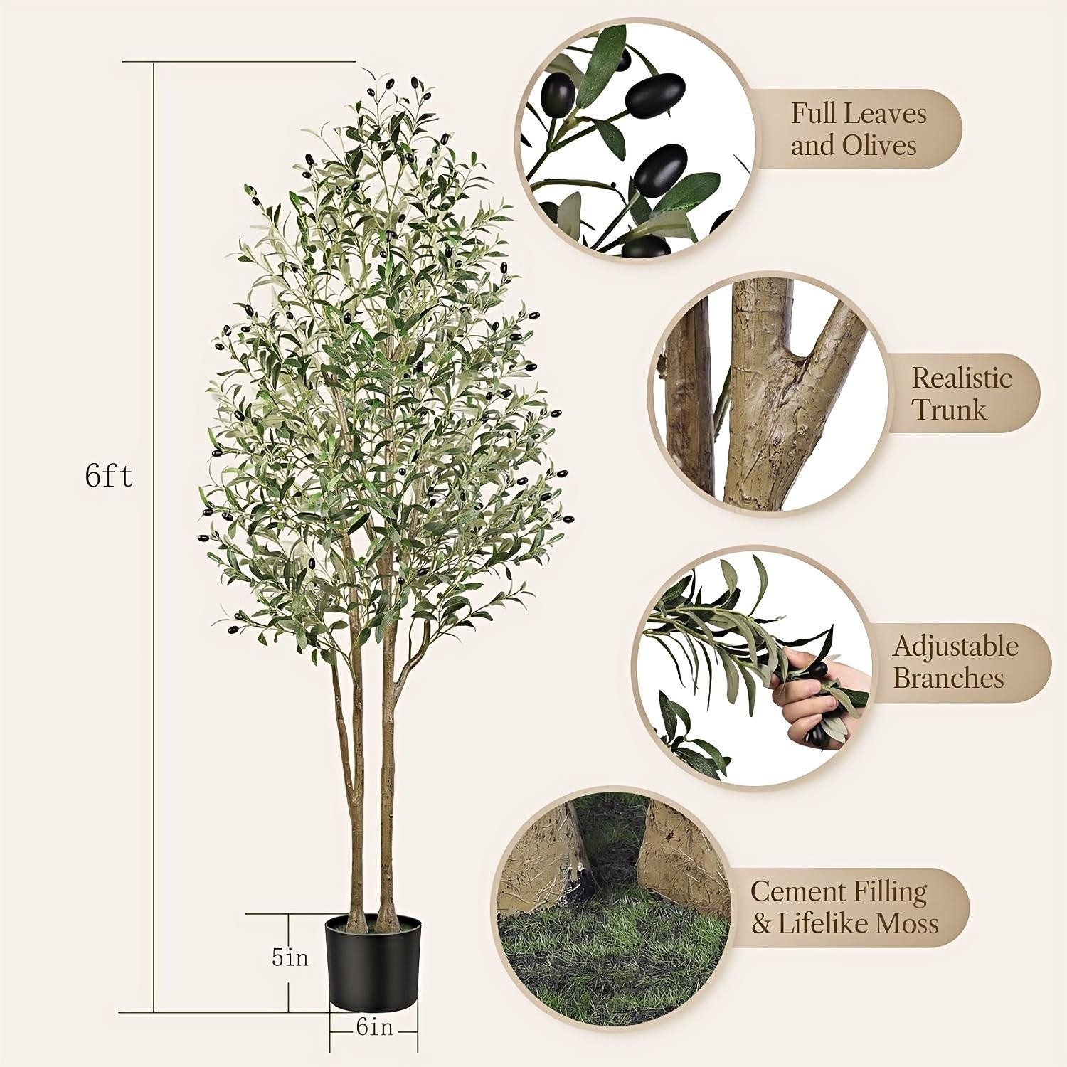 Artificial Olive Tree Potted Fake Plant with Fruits BLACK Planter Home Office In