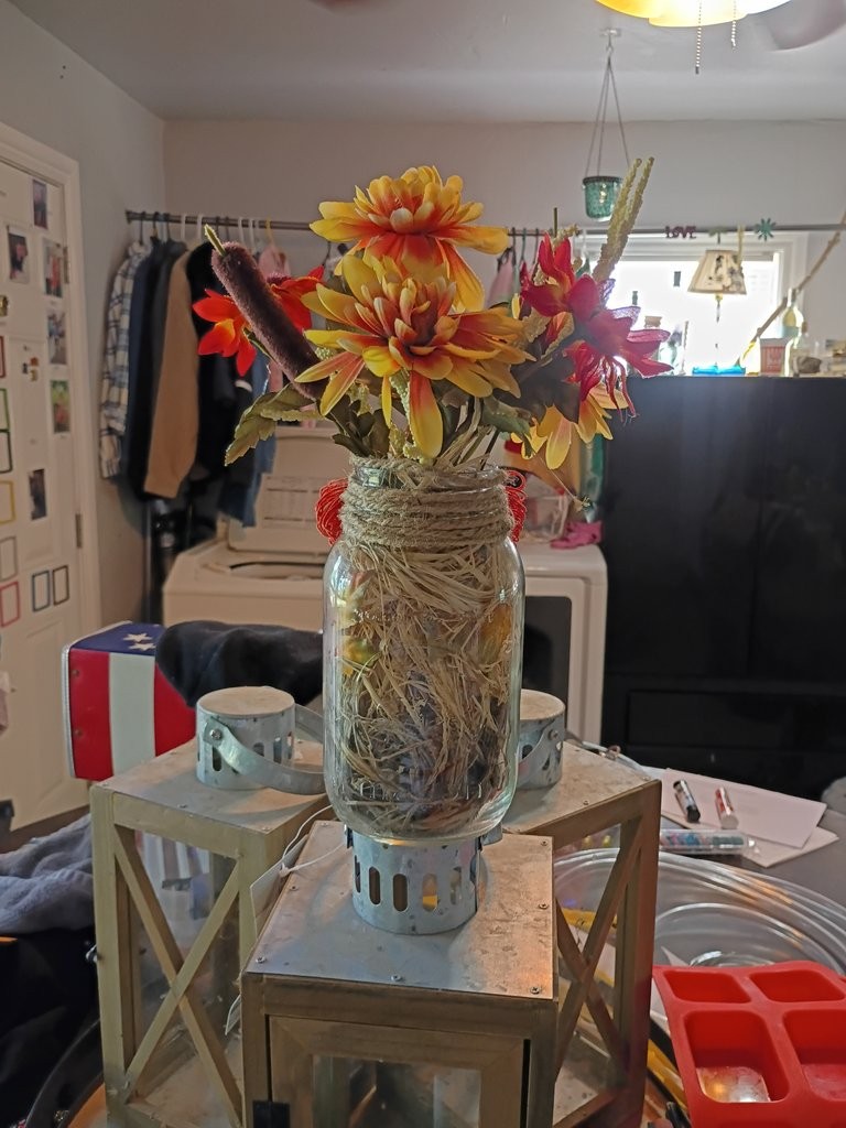 Decorative Mason Jar with Artificial Flowers