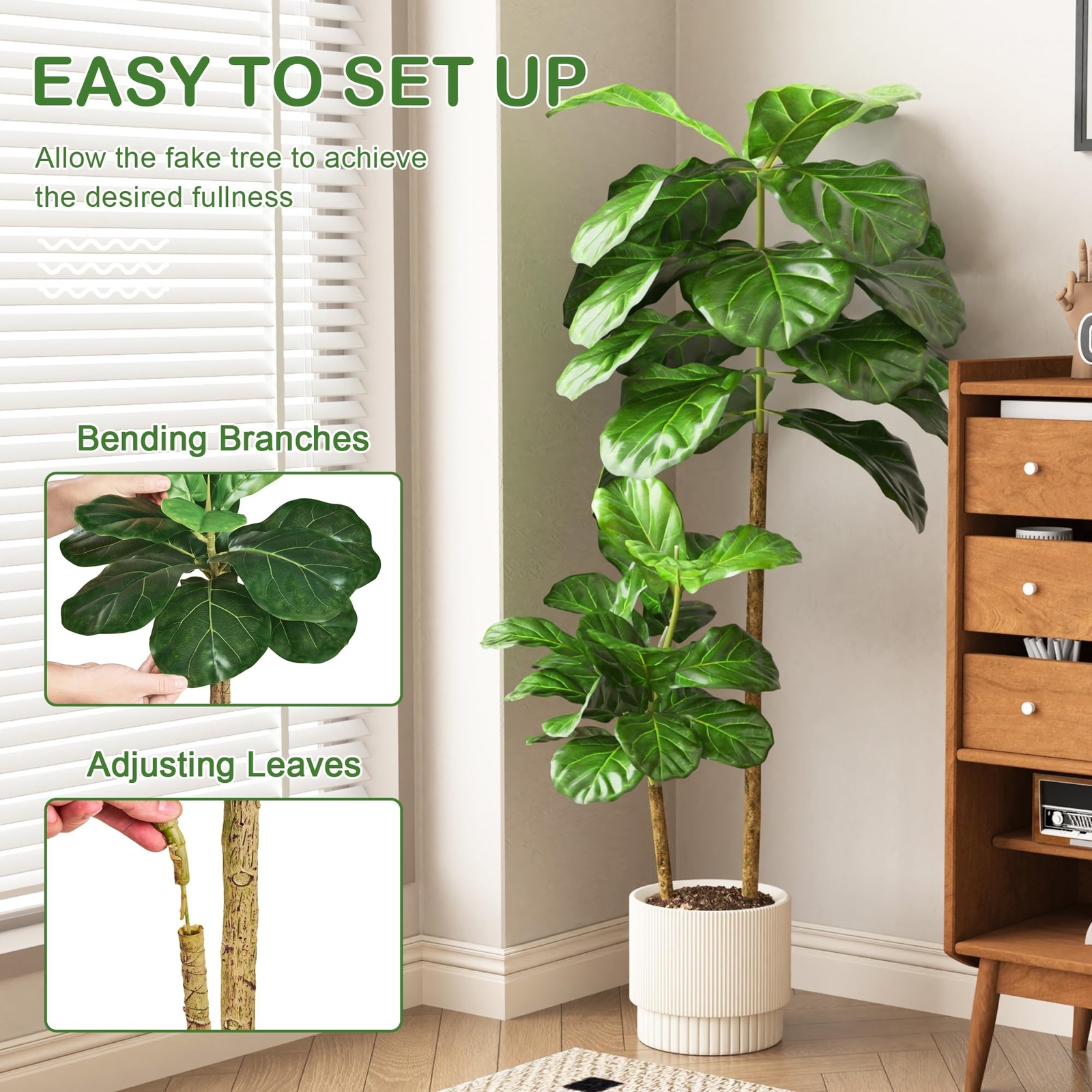 VECELO Artificial Fiddle Leaf Fig Tree 4FT(51in), Tall Fake Floor Plants with…